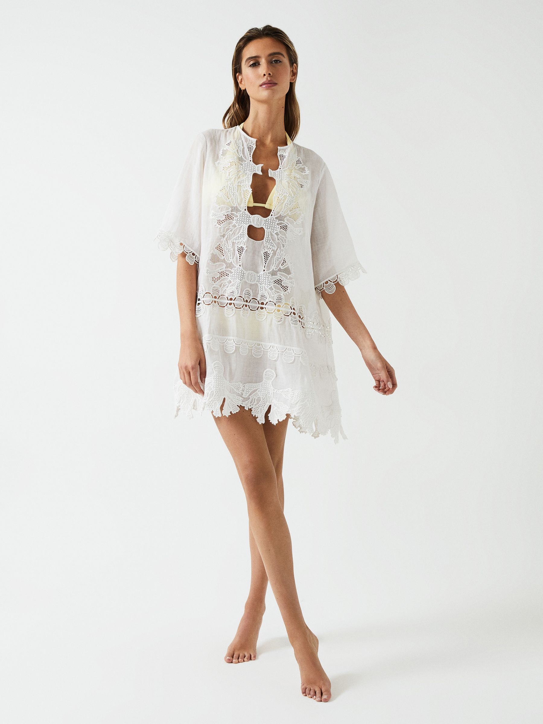 Reiss Embroidered Kaftan in White - REISS