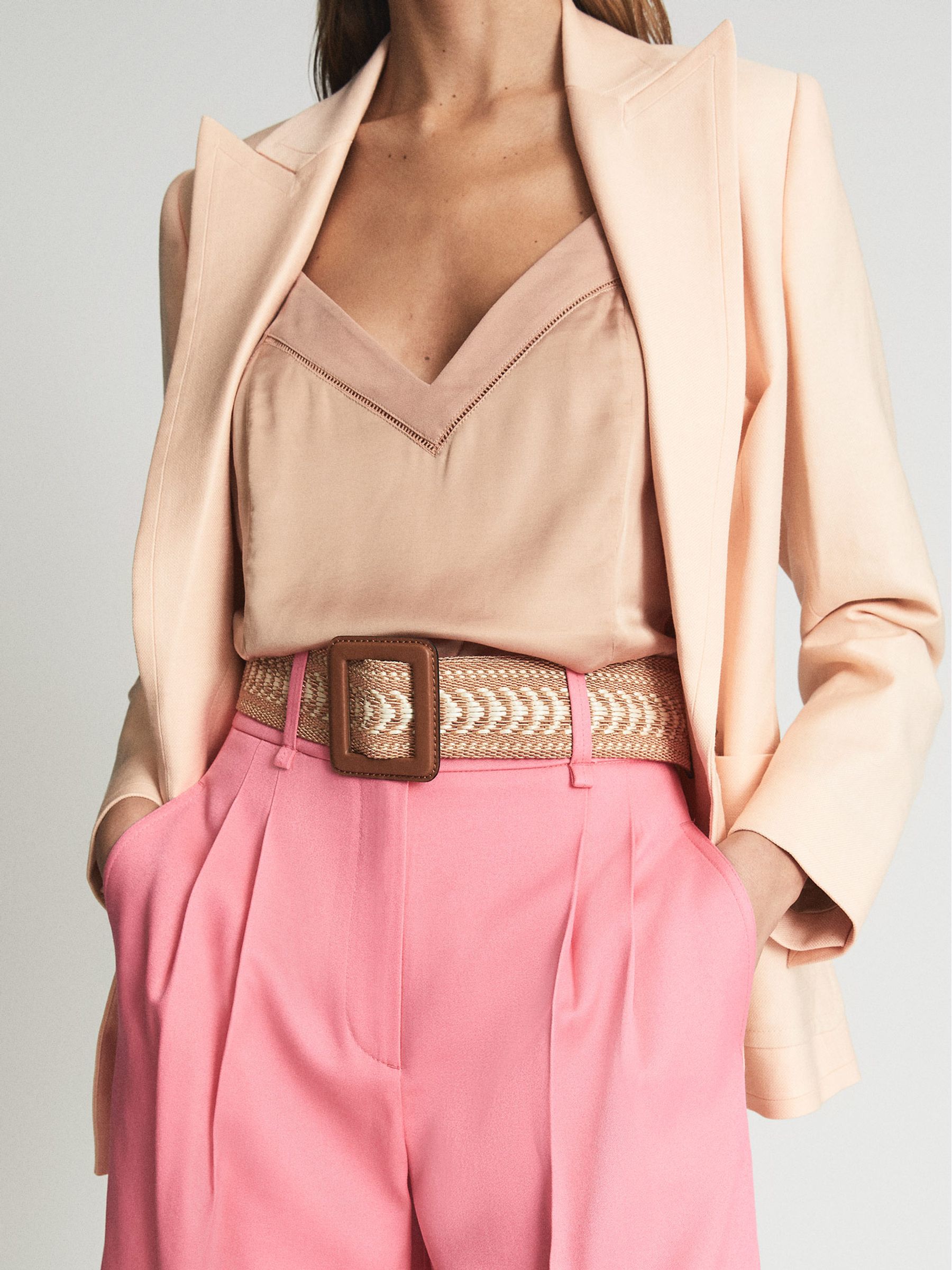 Bi-colour Woven Belt in Tan - Image 1 of 6