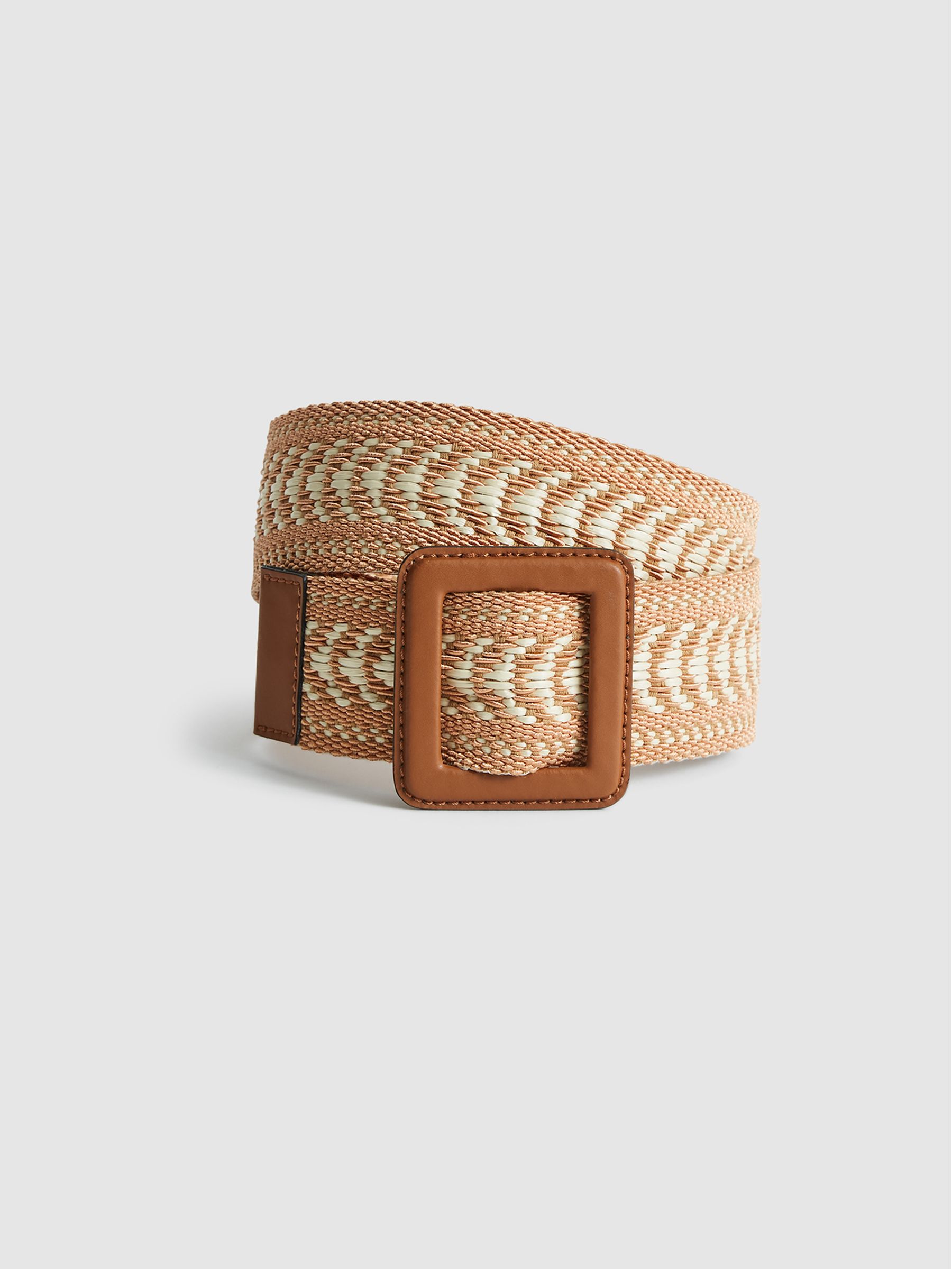 Bi-colour Woven Belt in Tan - Image 2 of 6