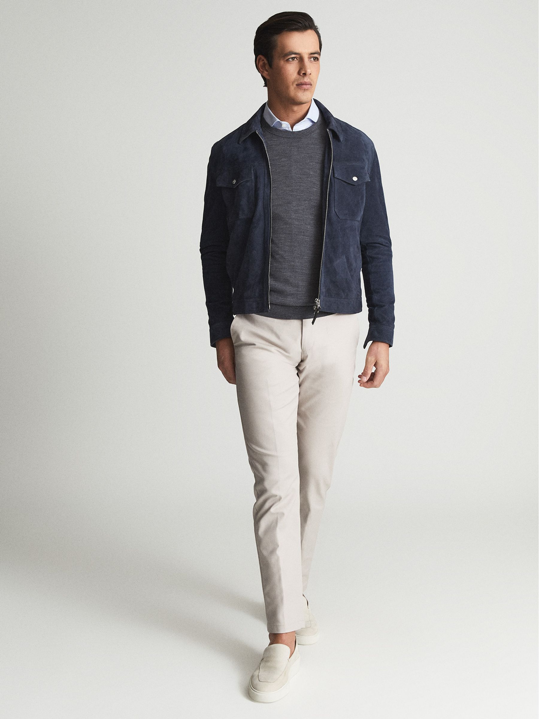 Merino Wool Crew Neck Jumper in Mid Grey Melange - Image 6 of 6