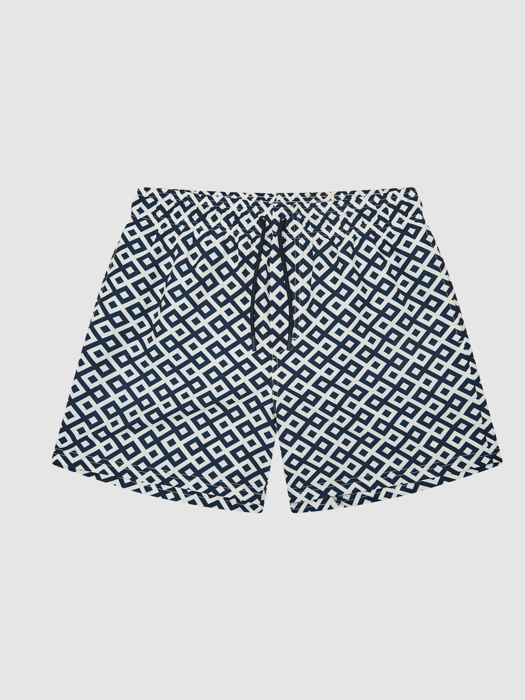 Geo Printed Swim Shorts in Navy - Image 2 of 6