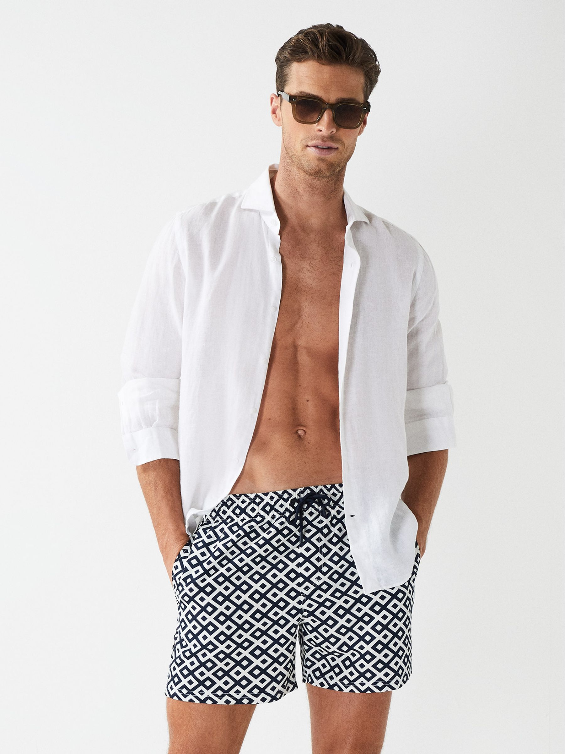 Geo Printed Swim Shorts in Navy - Image 3 of 6