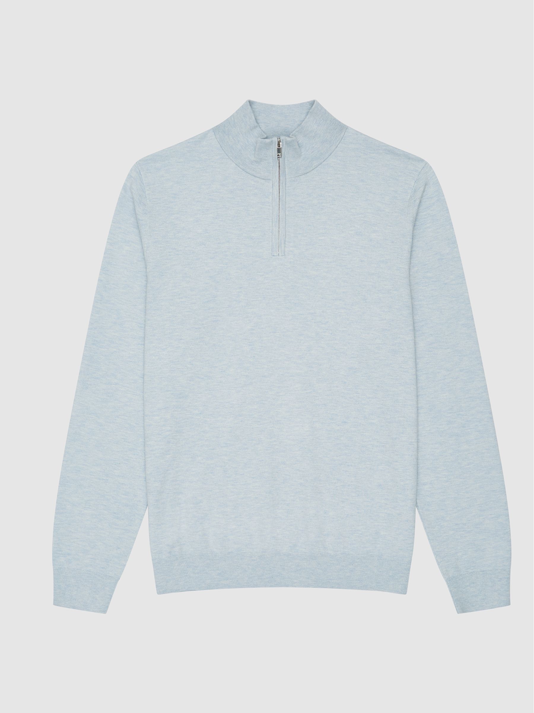Funnel Neck Half Zip Jumper in Soft Blue Melange - Image 2 of 6
