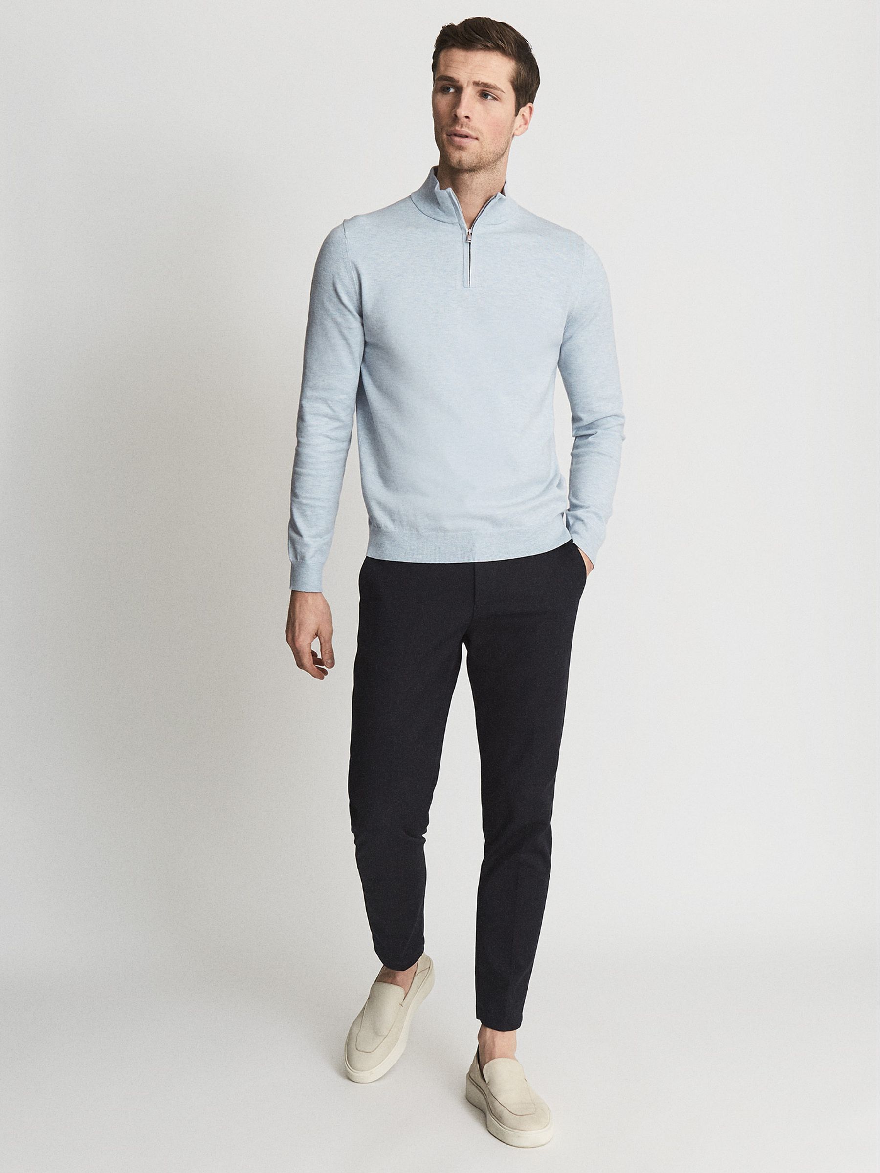 Funnel Neck Half Zip Jumper in Soft Blue Melange - Image 3 of 6