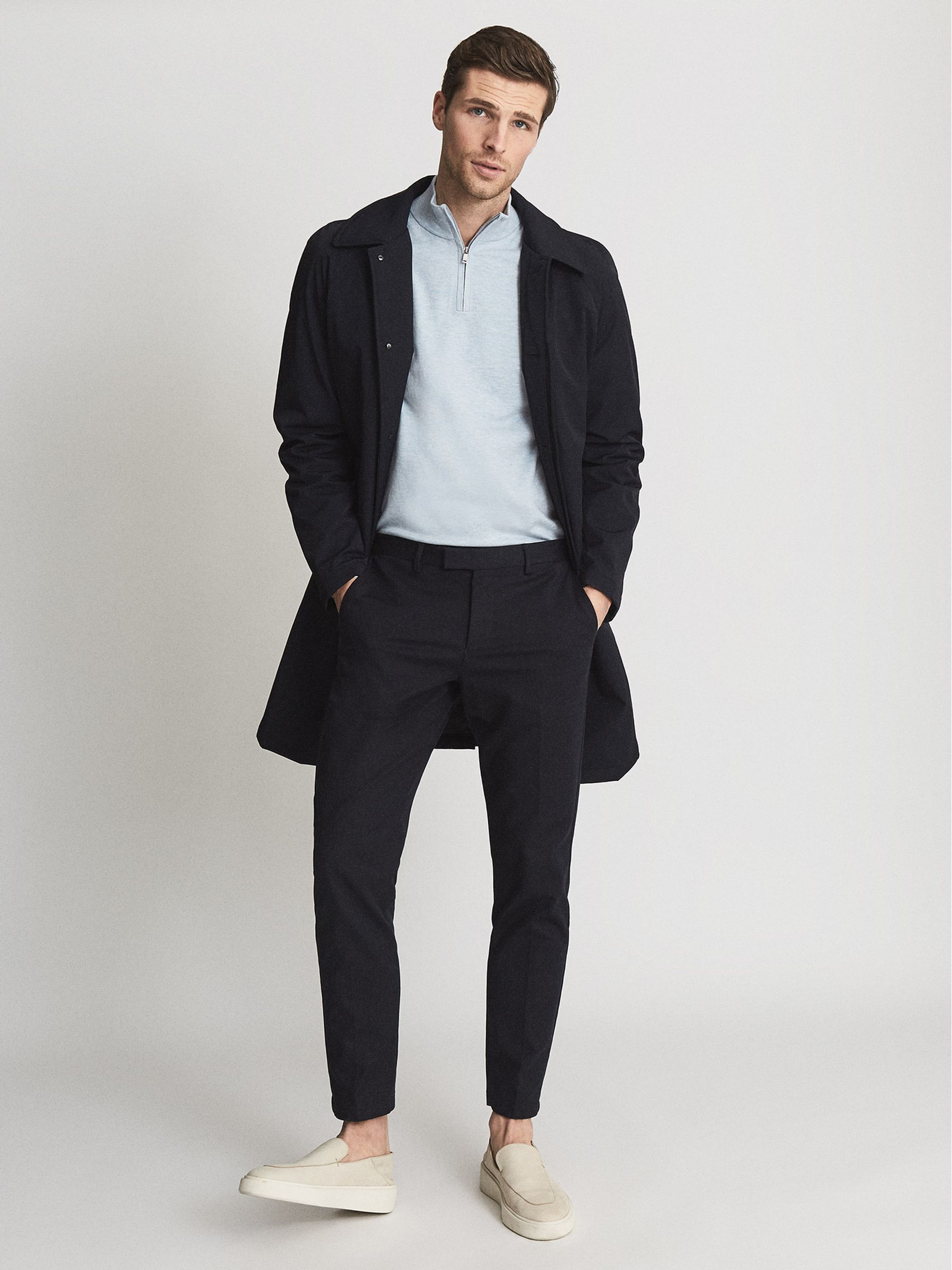 Funnel Neck Half Zip Jumper in Soft Blue Melange - Image 4 of 6