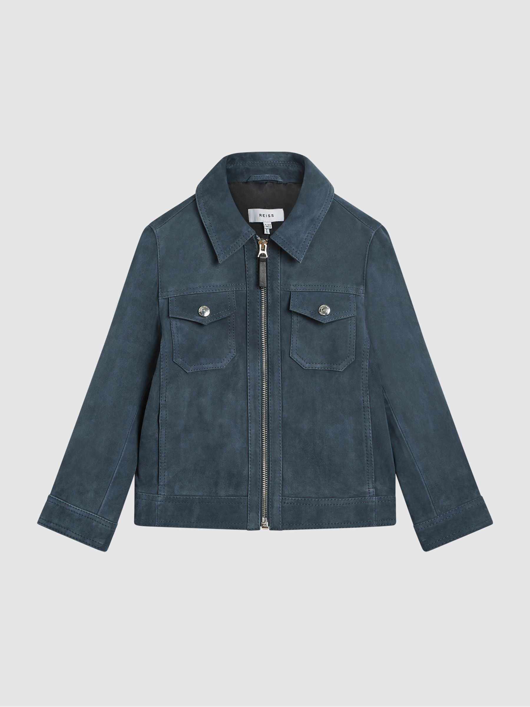 Suede Zip Through Jacket in Blue - Image 2 of 7