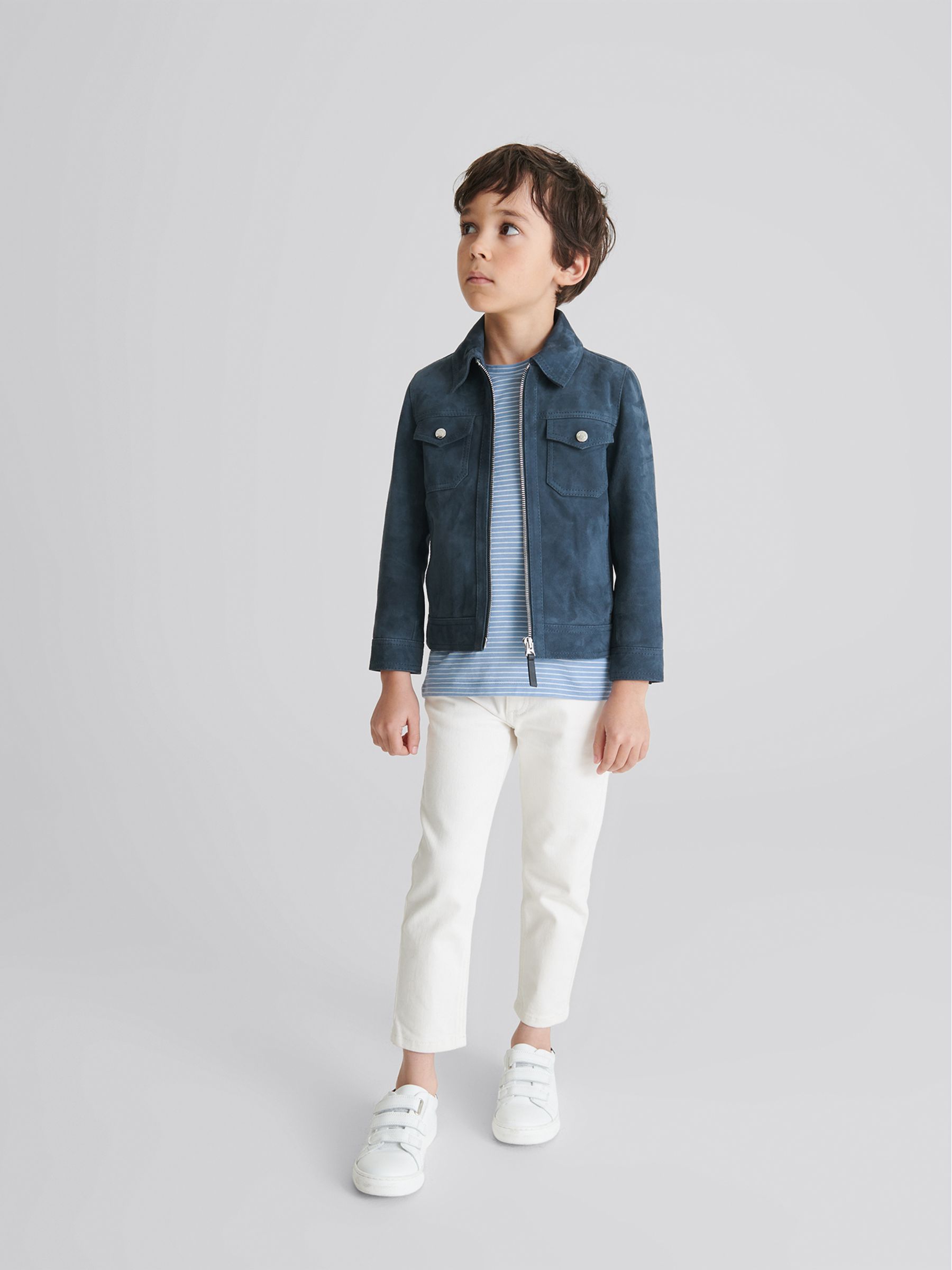 Suede Zip Through Jacket in Blue - Image 3 of 7