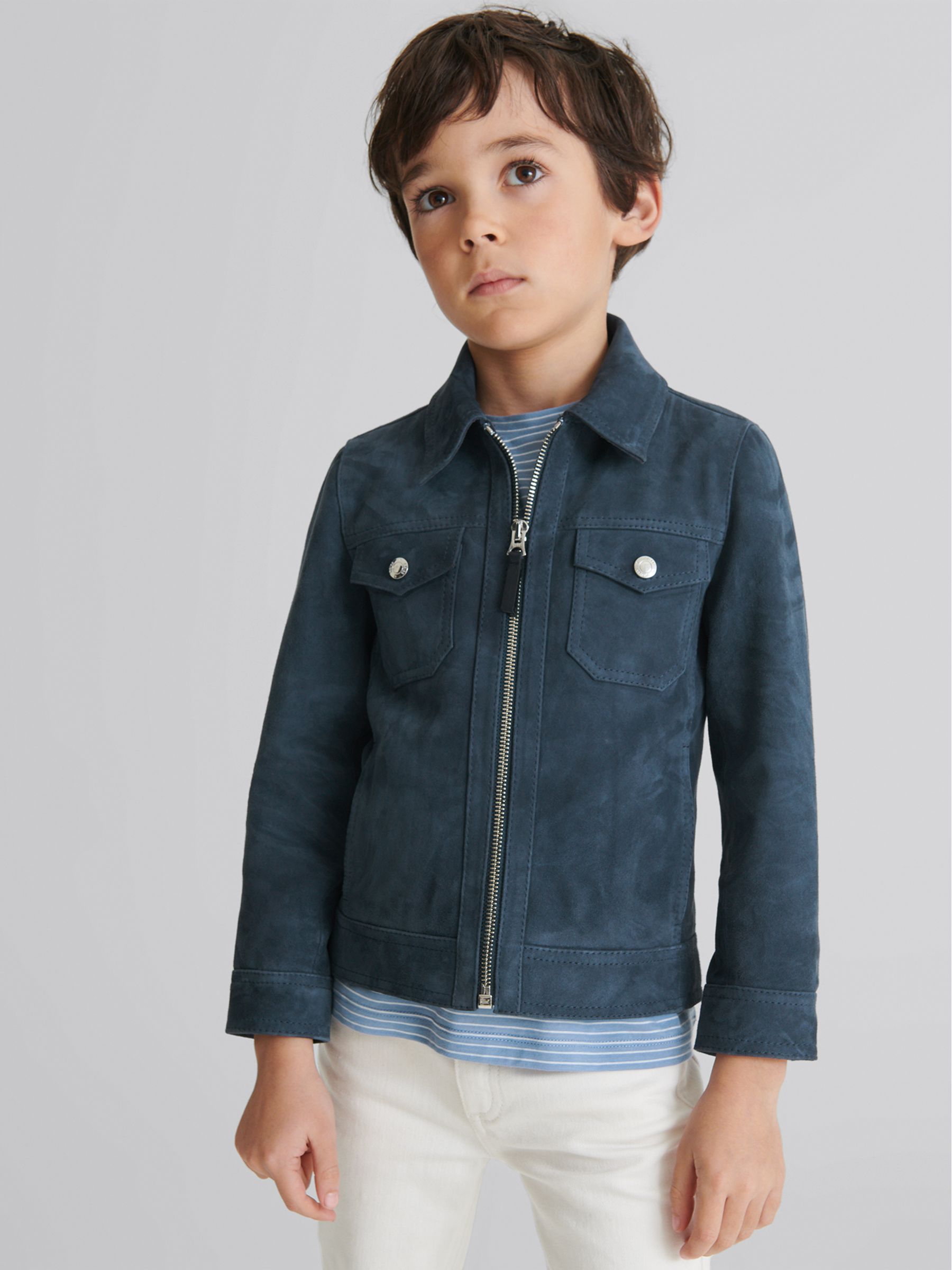 Suede Zip Through Jacket in Blue - Image 4 of 7