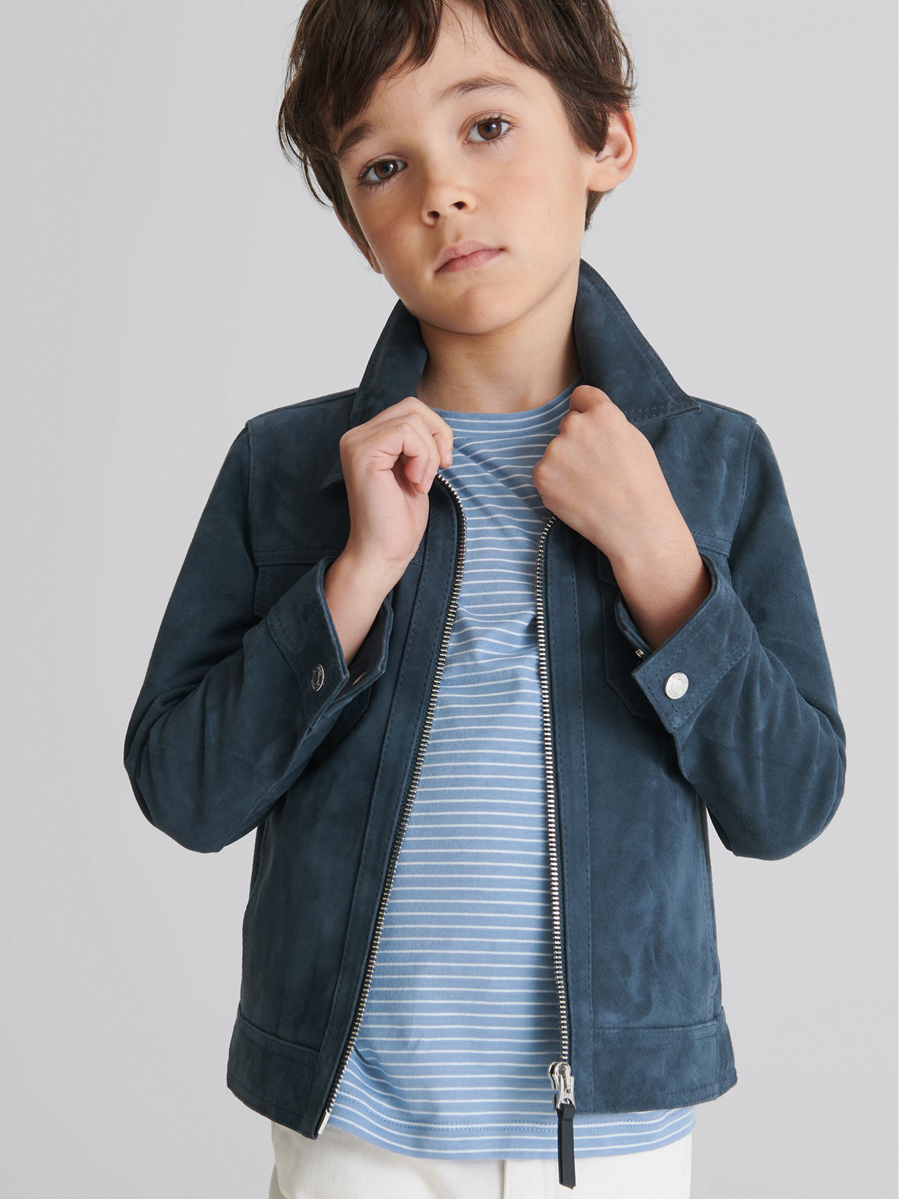 Suede Zip Through Jacket in Blue - Image 6 of 7