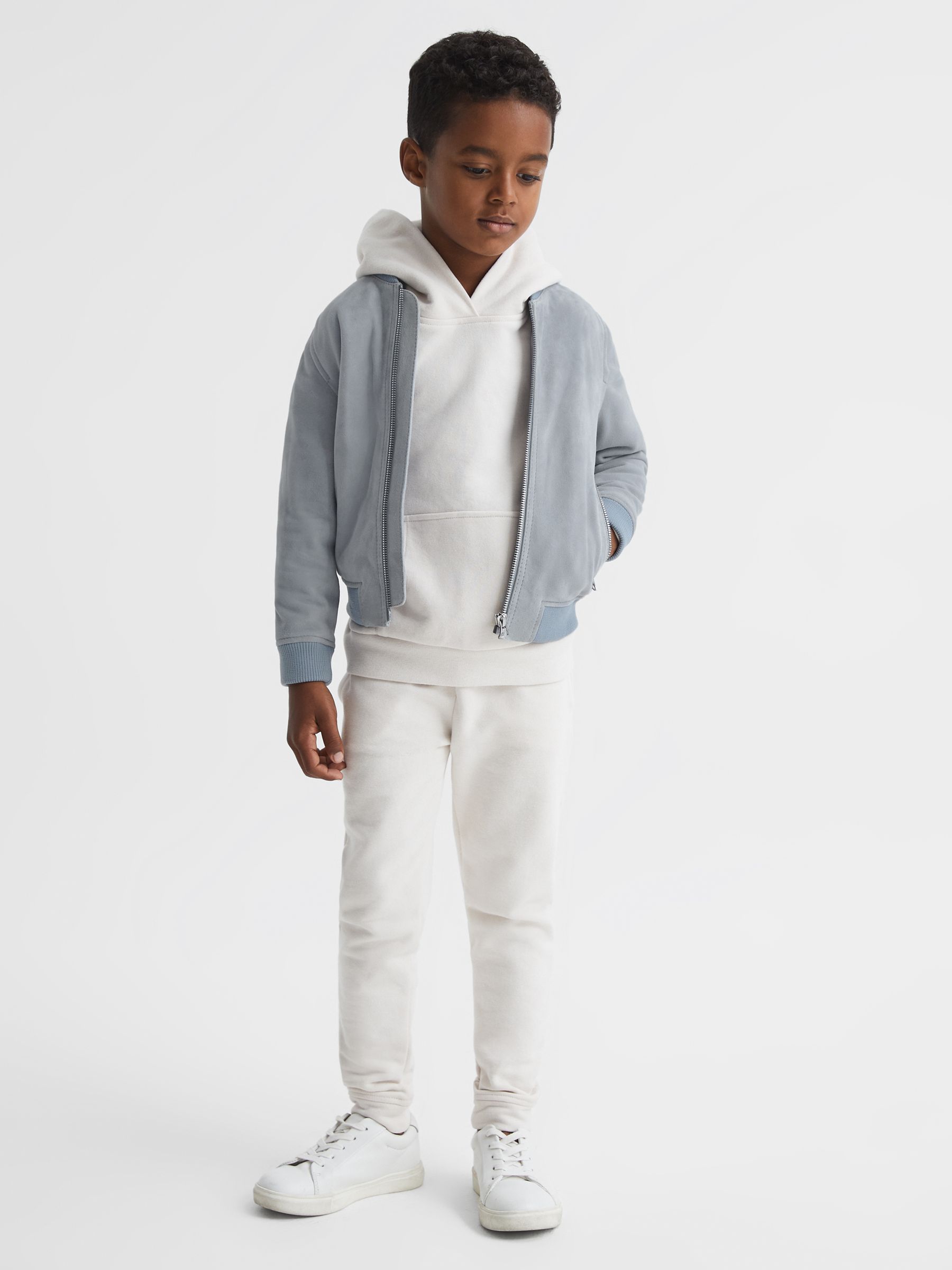 Suede Bomber Jacket in Soft Blue - Image 3 of 7