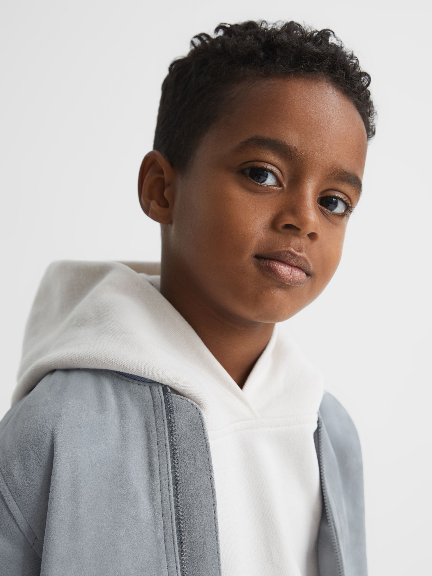 Suede Bomber Jacket in Soft Blue - Image 4 of 7