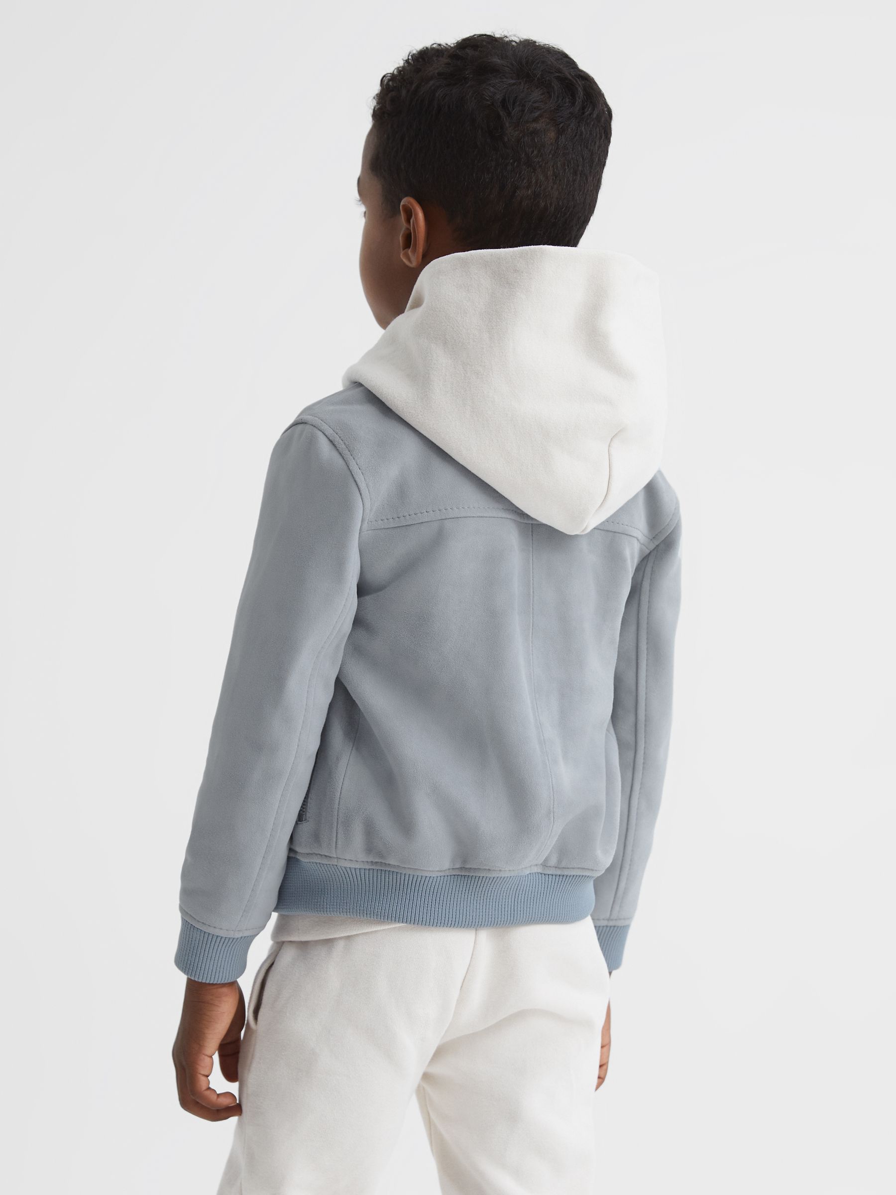 Suede Bomber Jacket in Soft Blue - Image 5 of 7
