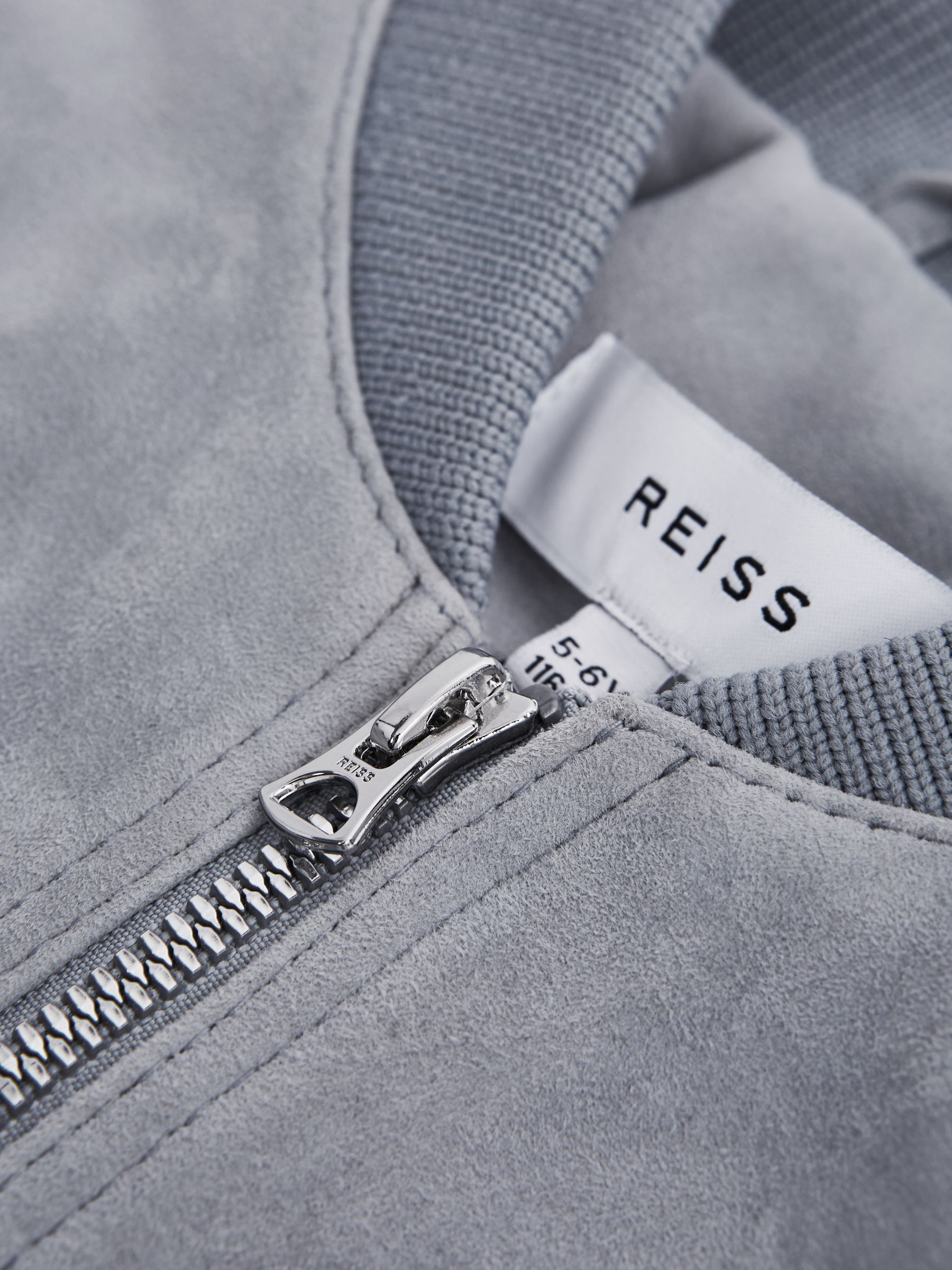 Suede Bomber Jacket in Soft Blue - Image 6 of 7