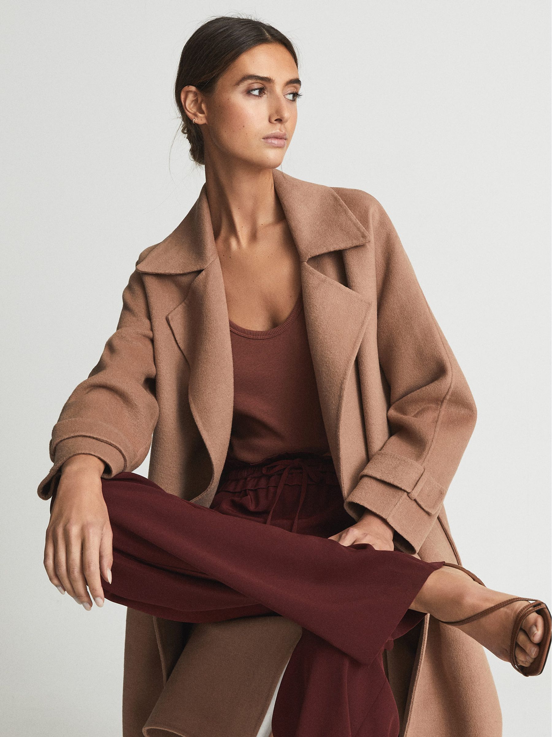 Wide Leg Pull-On Trousers in Burgundy - Image 3 of 6