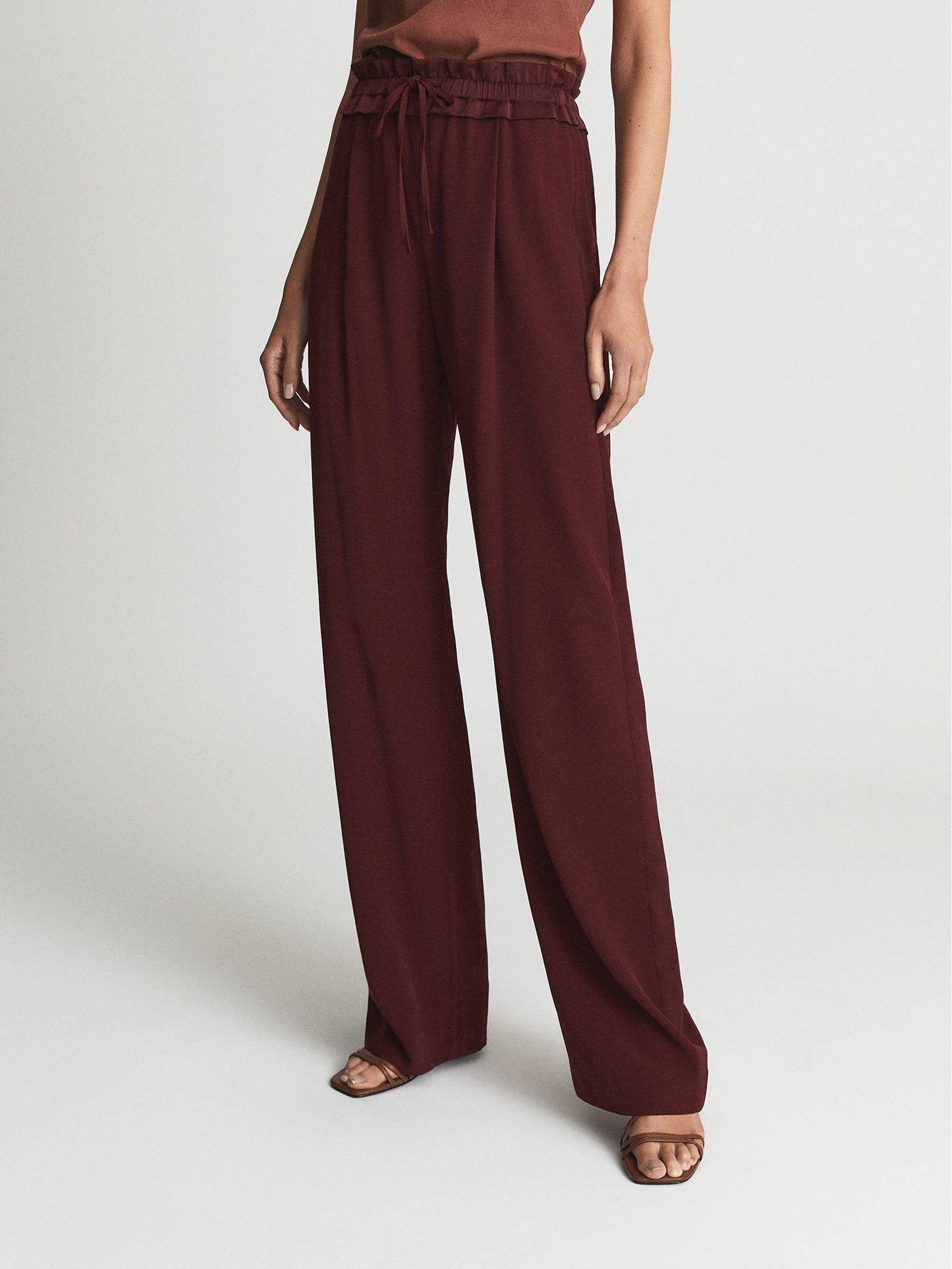 Wide Leg Pull-On Trousers in Burgundy - Image 4 of 6