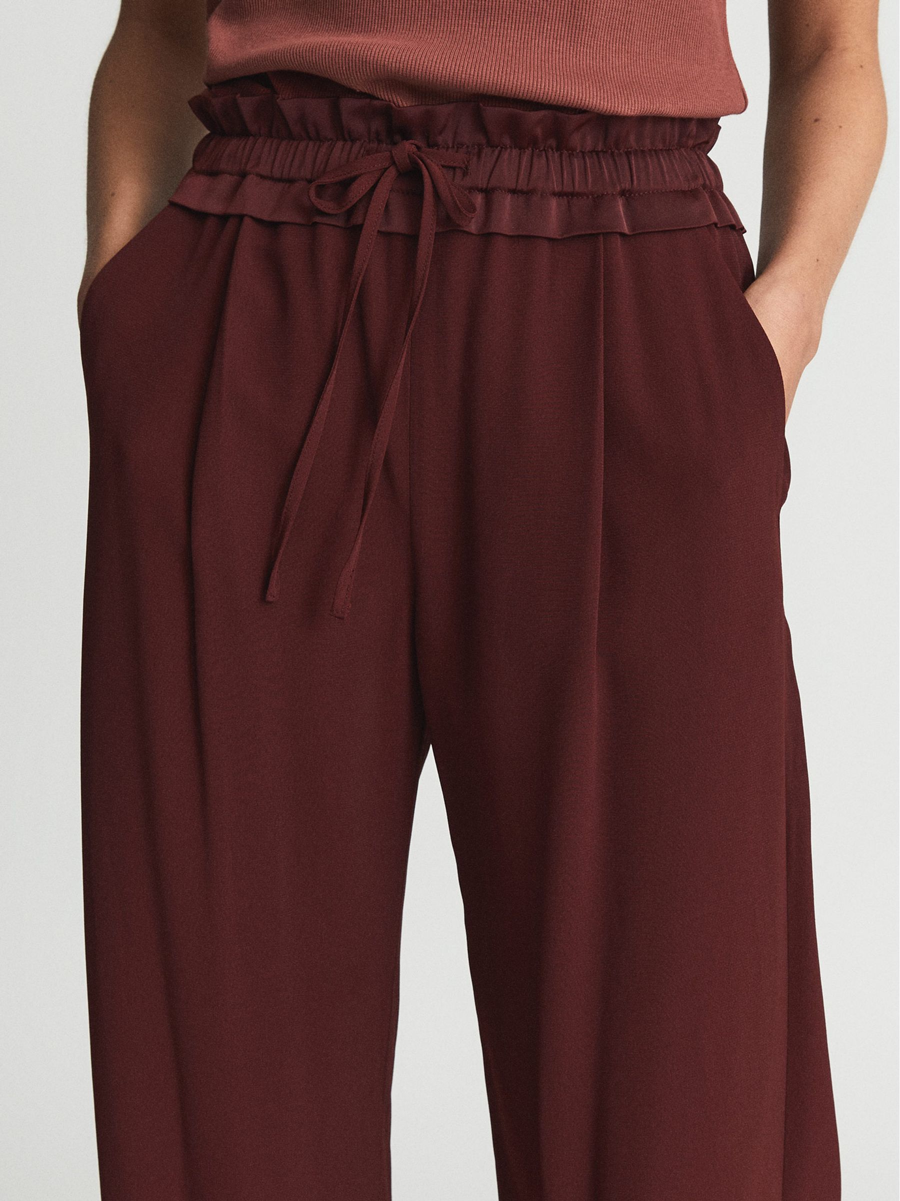 Wide Leg Pull-On Trousers in Burgundy - Image 6 of 6