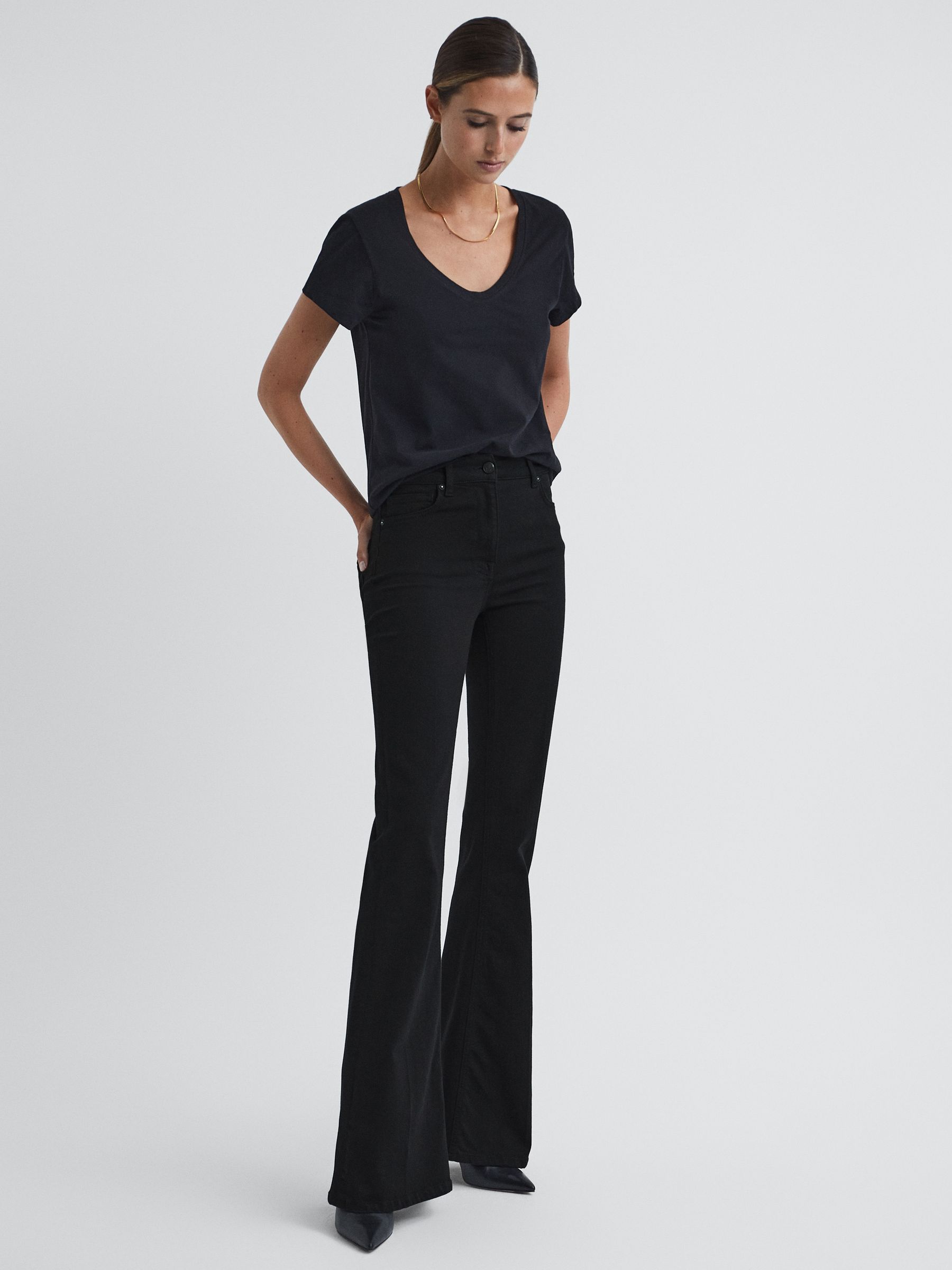 Petite High Rise Skinny Flared Jeans in Black - Image 3 of 8