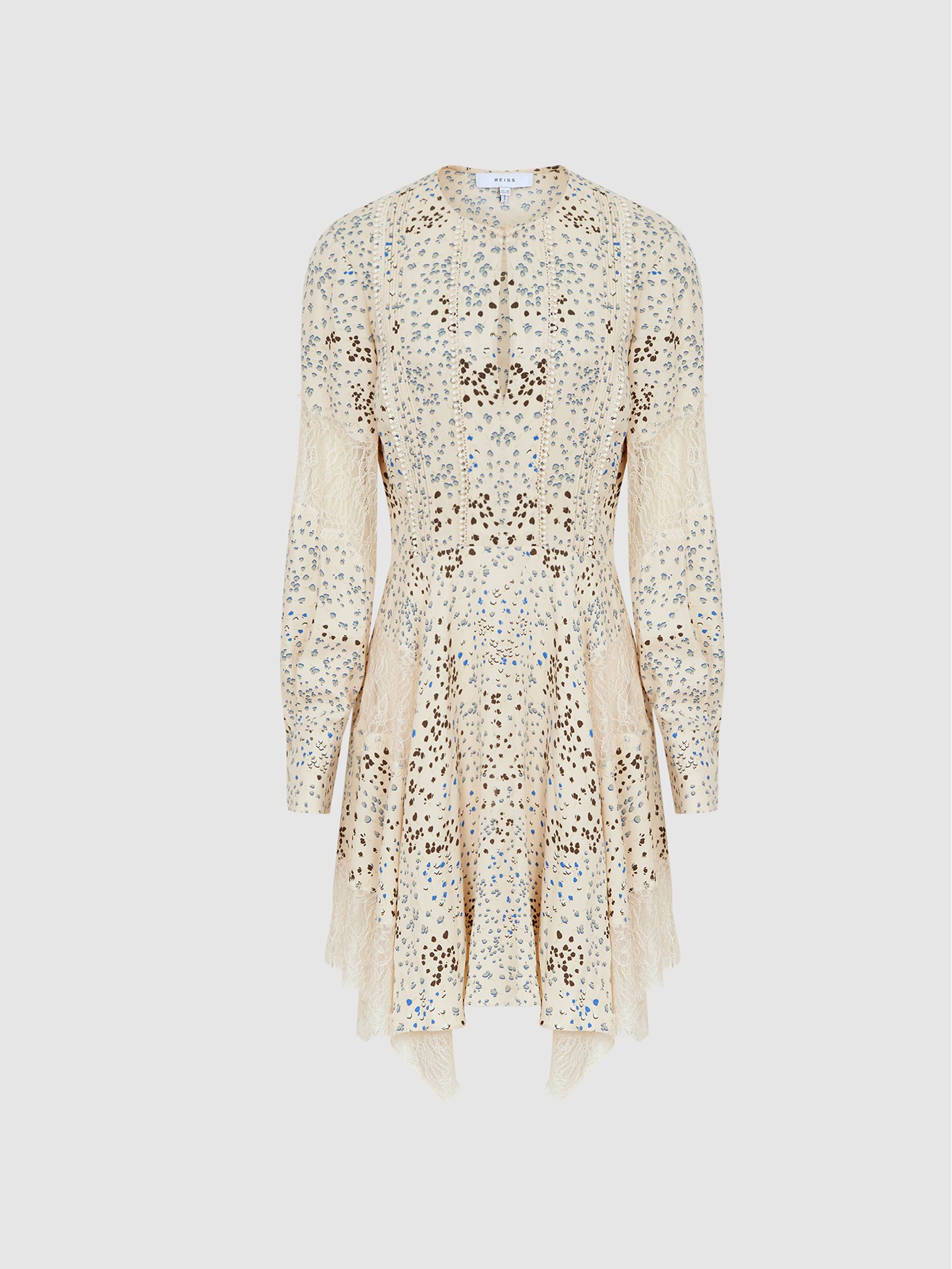 Romantic Floral Lace Trim Dress in Blue/Ivory - Image 2 of 6