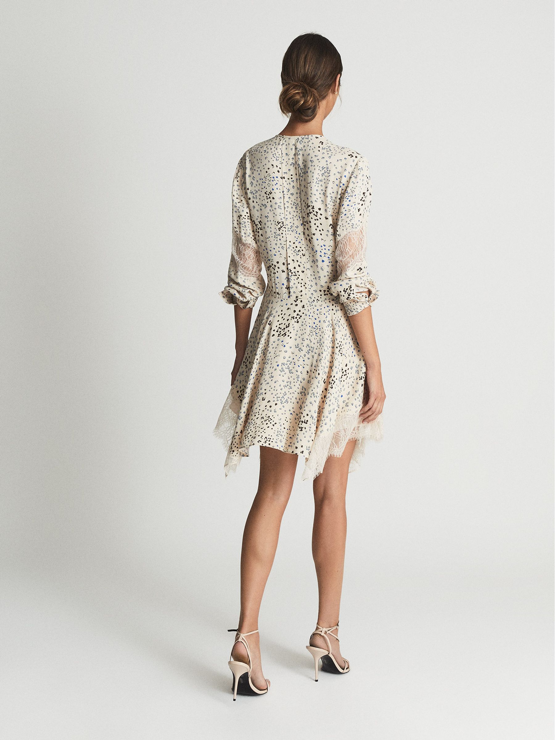 Romantic Floral Lace Trim Dress in Blue/Ivory - Image 5 of 6