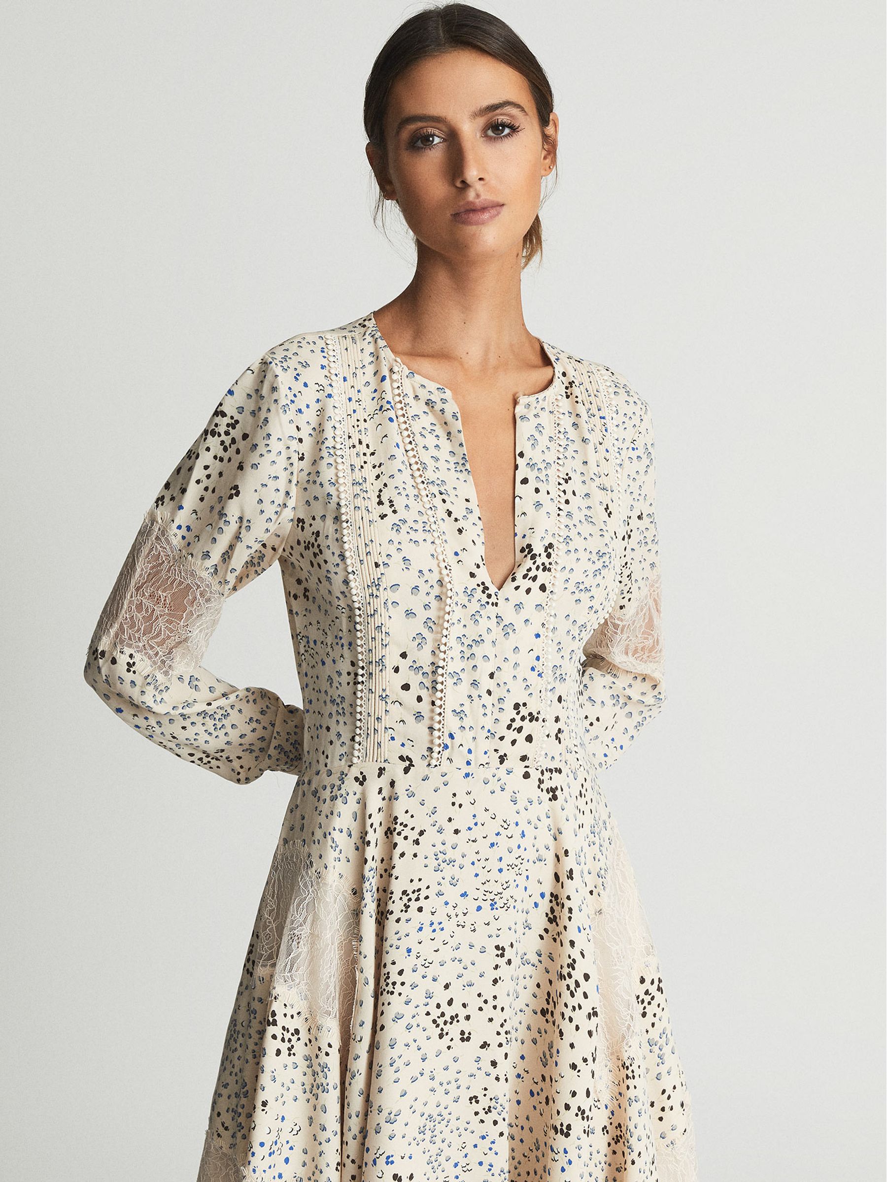 Romantic Floral Lace Trim Dress in Blue/Ivory - Image 6 of 6