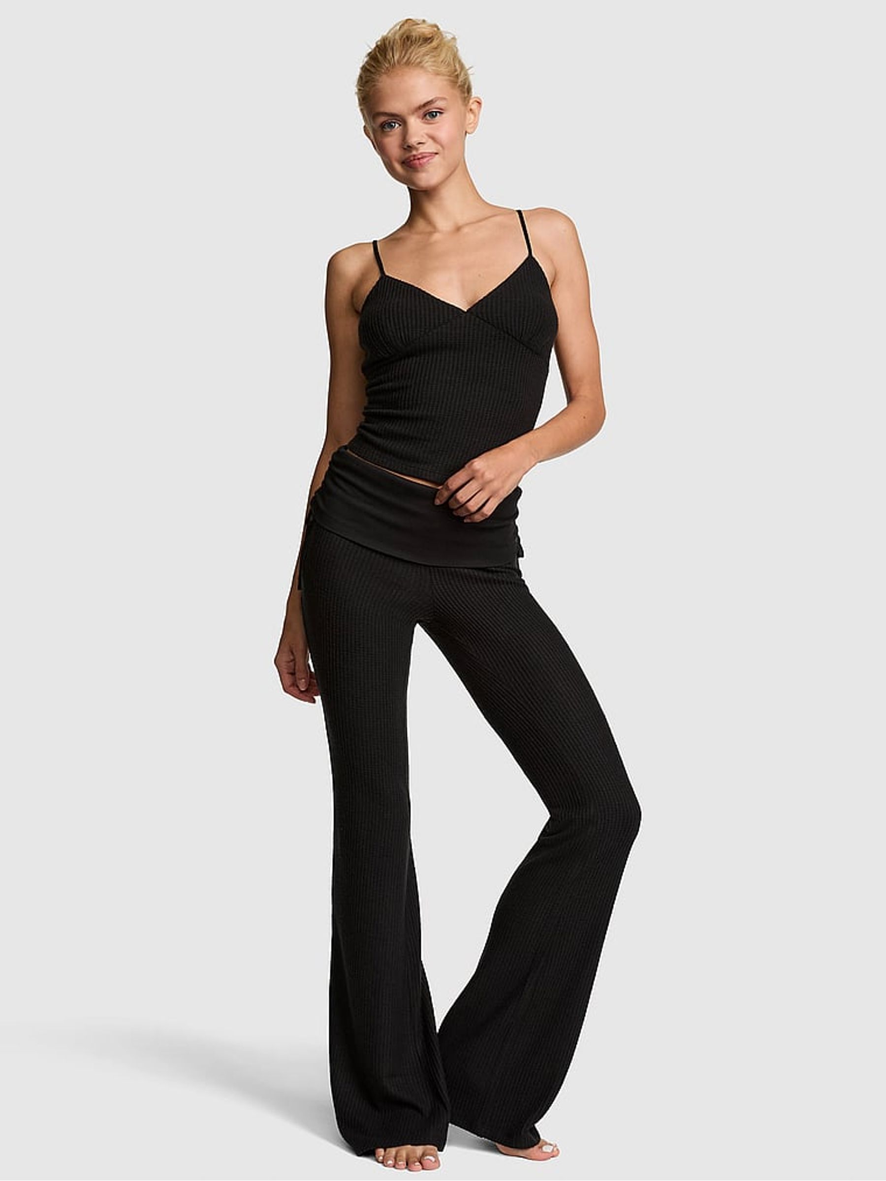 Black Waffle Long Pyjama Set - Image 1 of 2