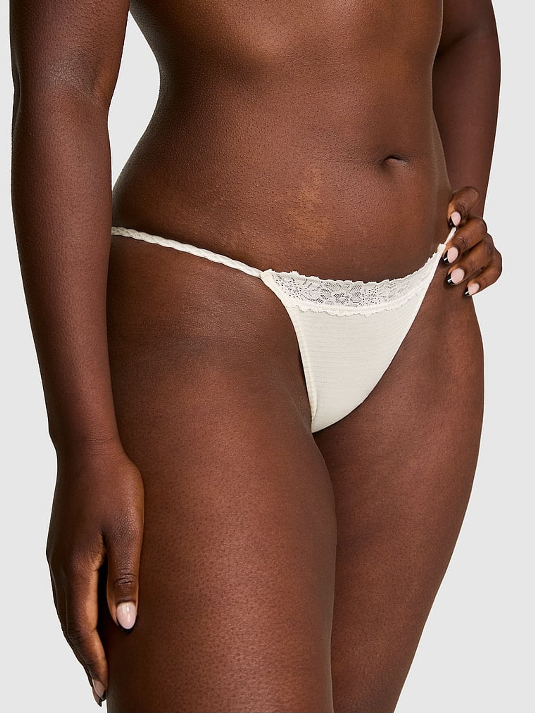 Cosy White Shine Bikini Cotton Heather Lace Trim Knickers - Image 1 of 2
