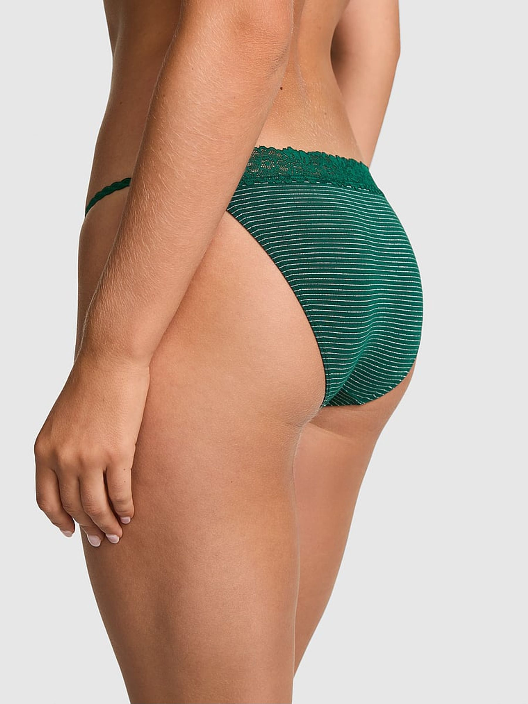 Dark Garden Green Shine Bikini Cotton Heather Lace Trim Knickers - Image 2 of 2 Dark Garden Green Shine Bikini Cotton Heather Lace Trim Knickers - Image 2 of 2