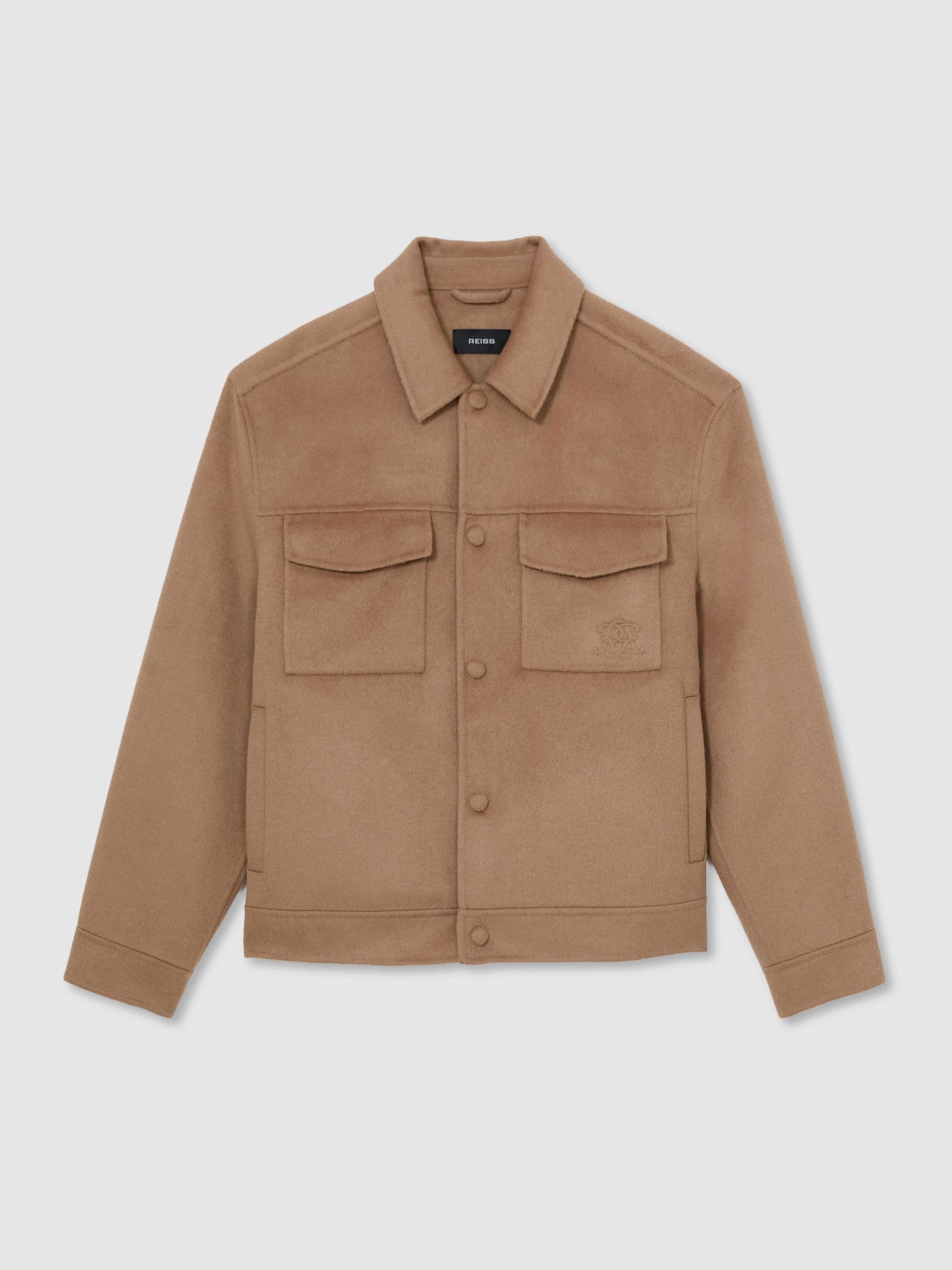 Monogram Wool-Blend Press-Stud Overshirt in Camel - Image 2 de 8