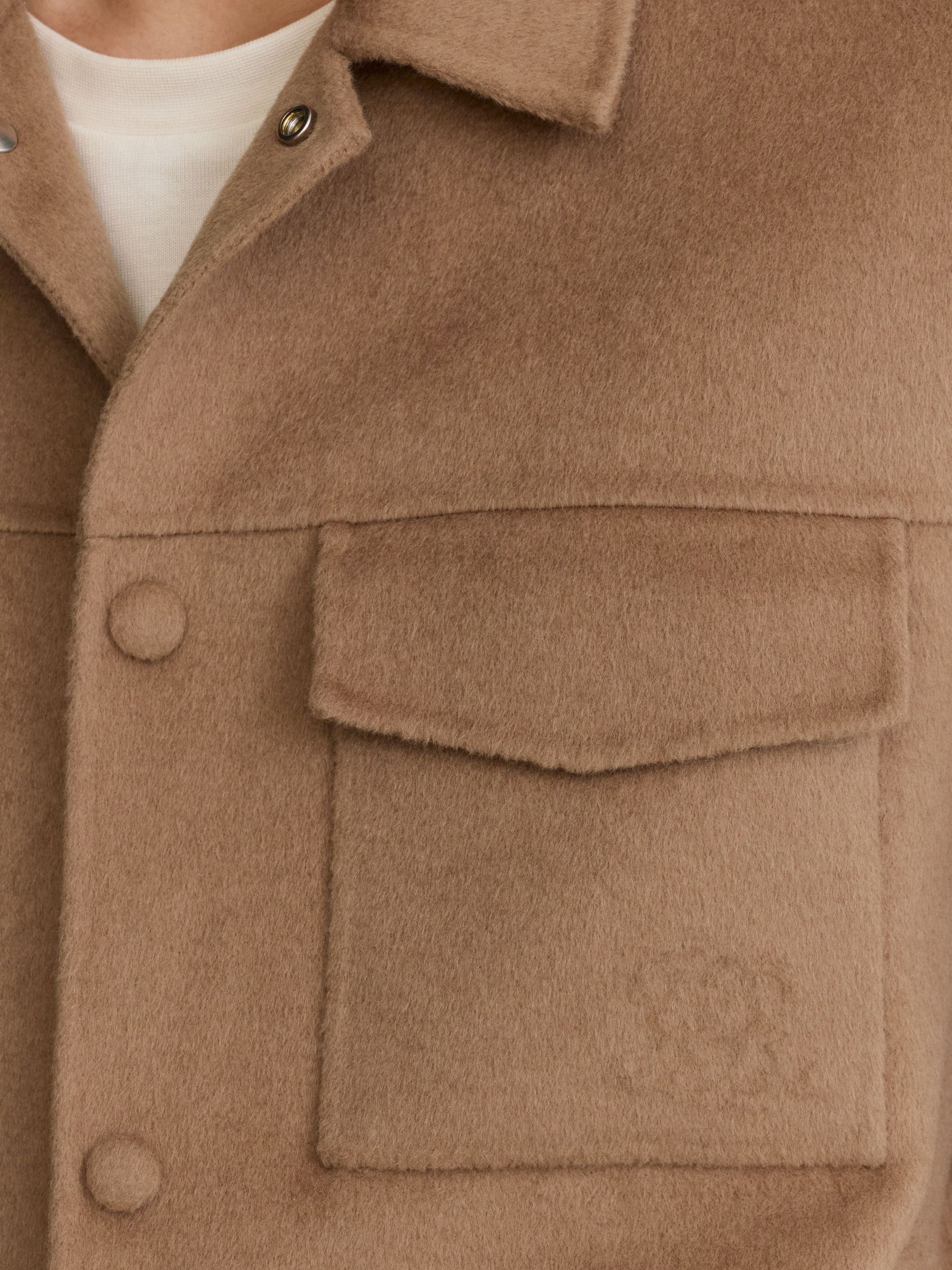 Monogram Wool-Blend Press-Stud Overshirt in Camel - Image 3 de 8