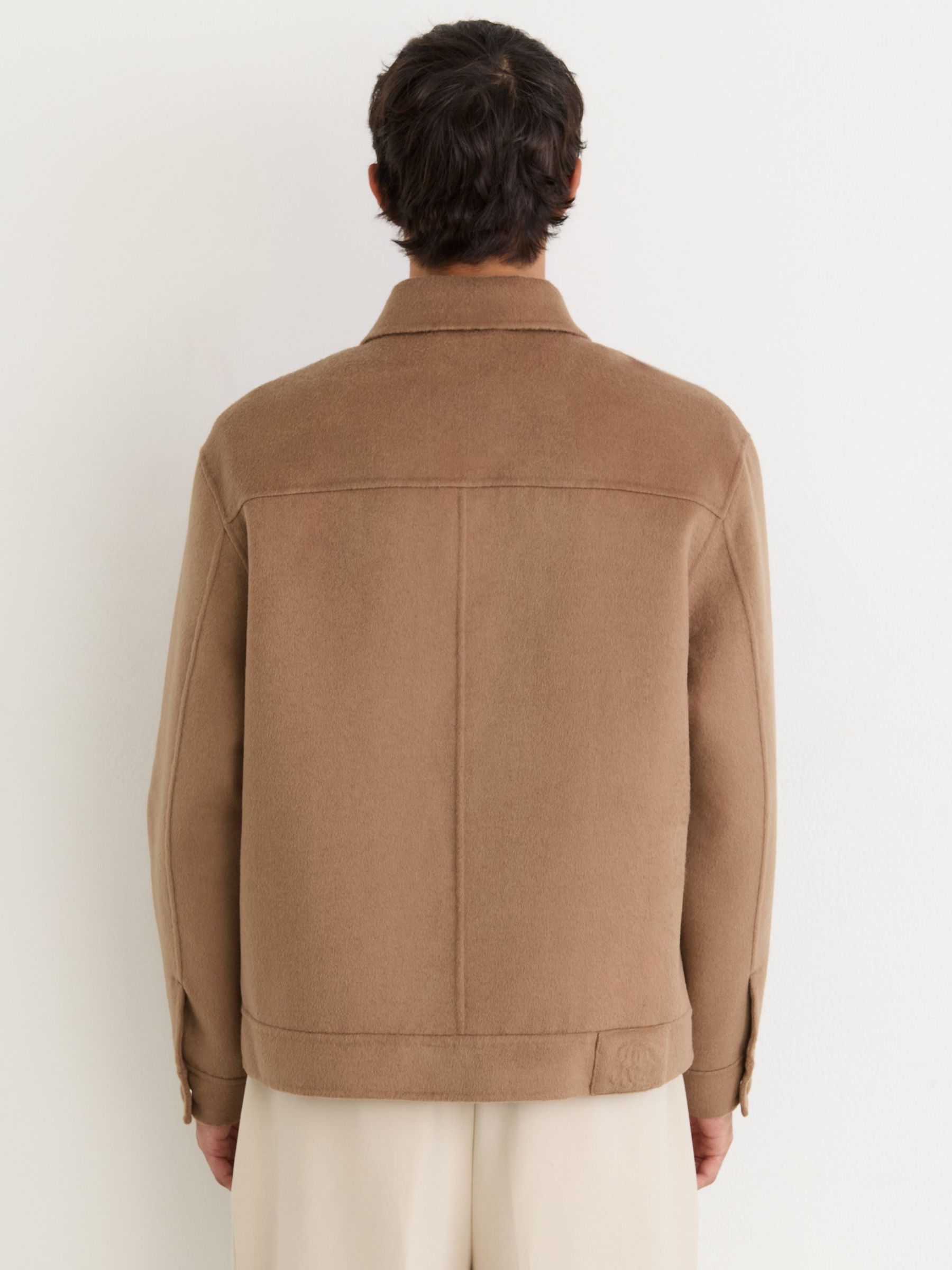 Monogram Wool-Blend Press-Stud Overshirt in Camel - Image 5 de 8