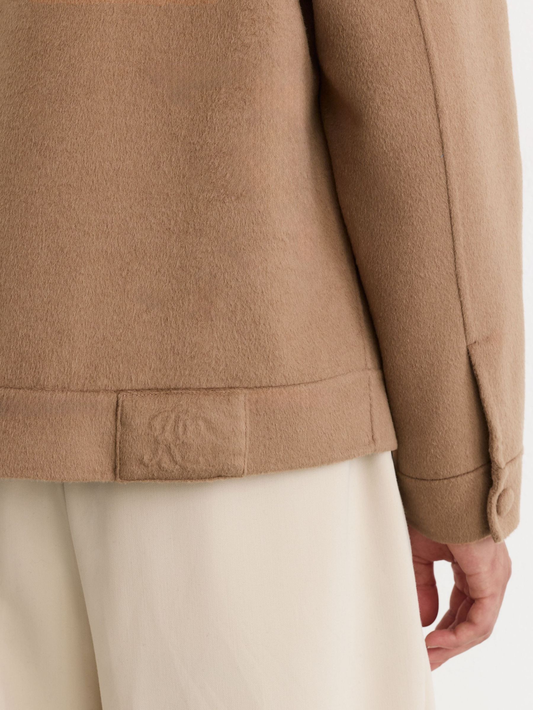 Monogram Wool-Blend Press-Stud Overshirt in Camel - Image 6 de 8