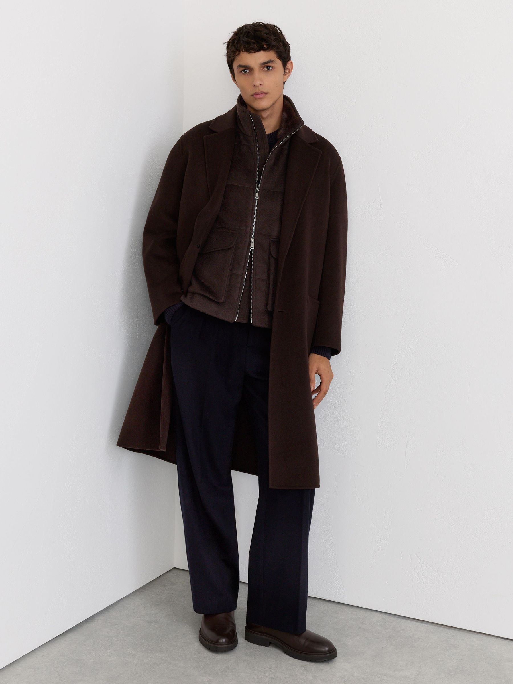 Wool-Blend Faux Fur-Collar Quilted Gilet in Chocolate Brown - Image 7 of 8