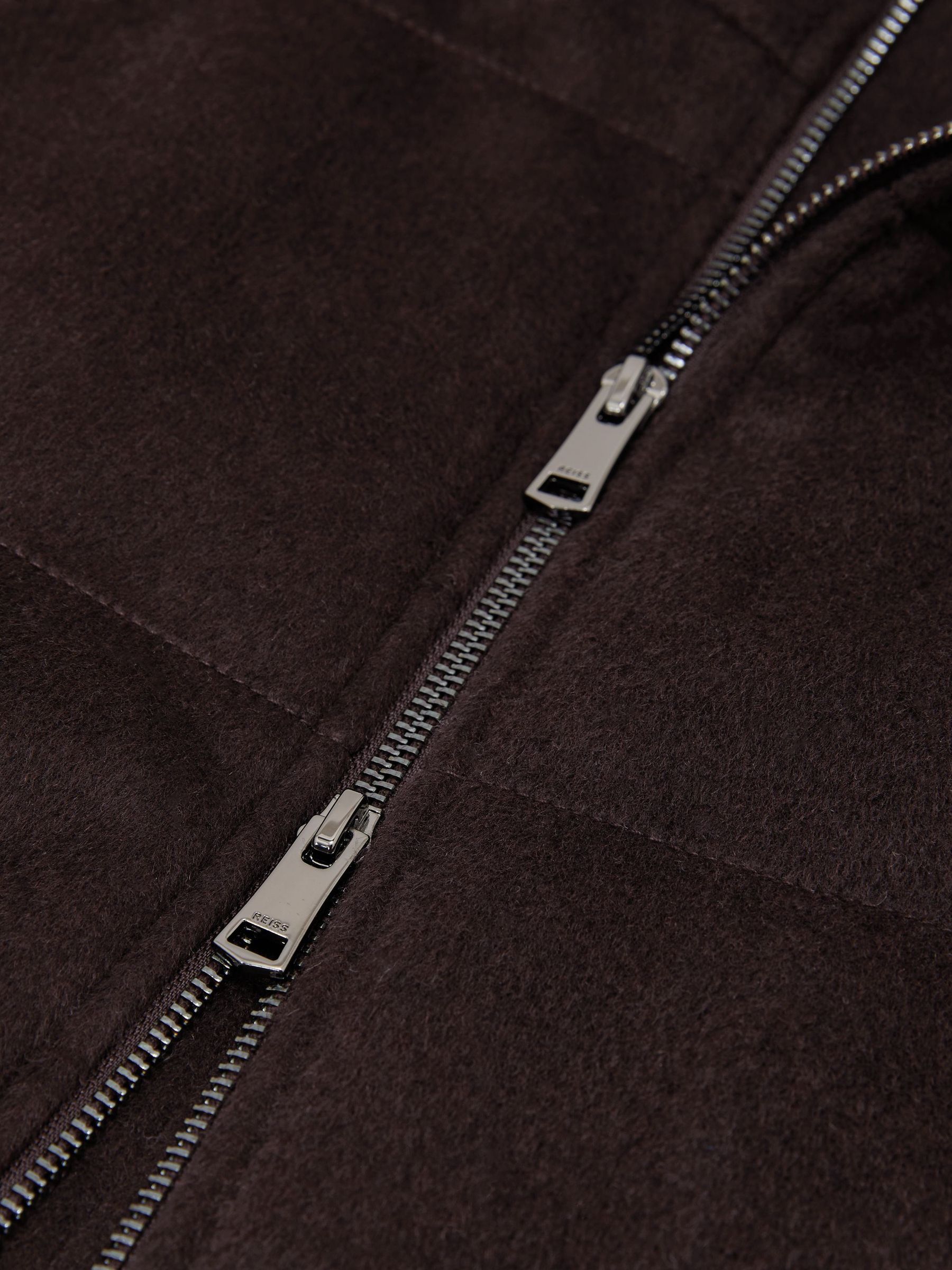 Wool-Blend Faux Fur-Collar Quilted Gilet in Chocolate Brown - Image 8 of 8