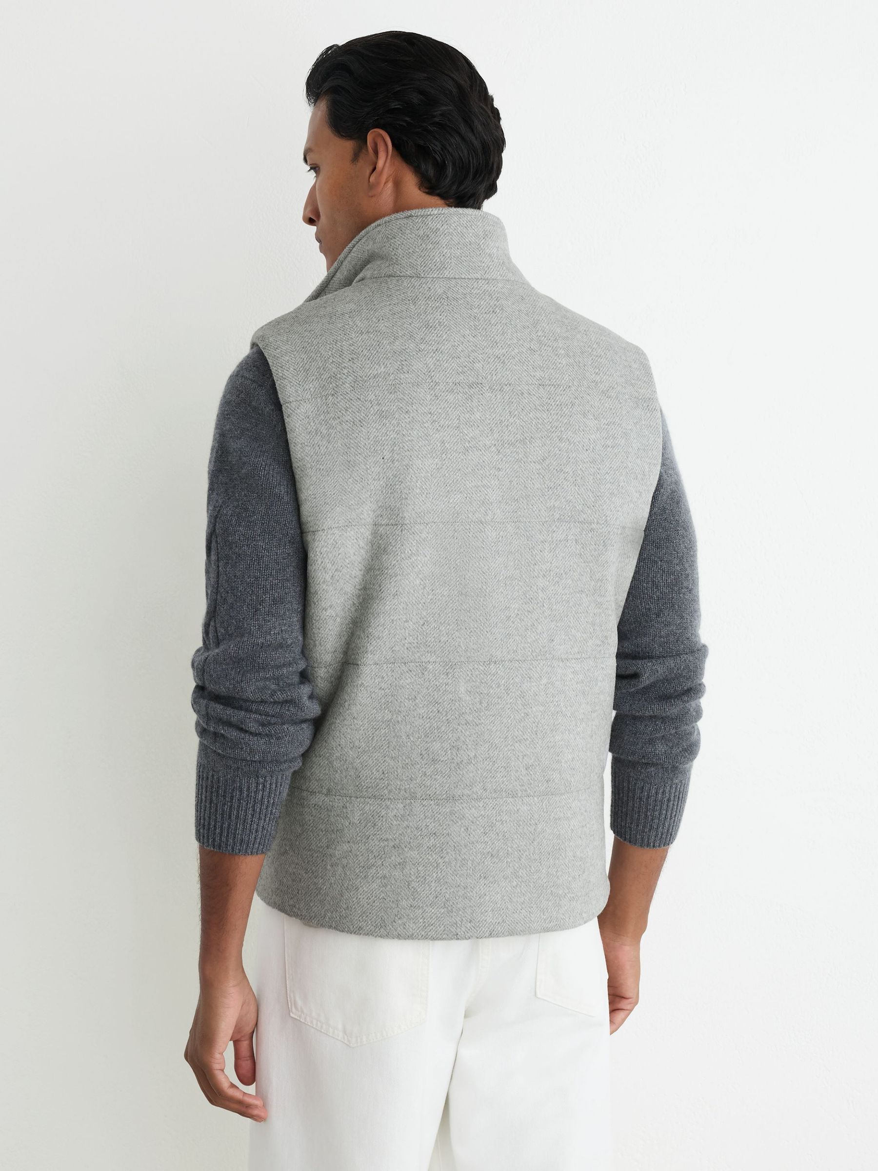 Wool-Blend Faux Fur-Collar Quilted Gilet in Grey - Image 6 of 7