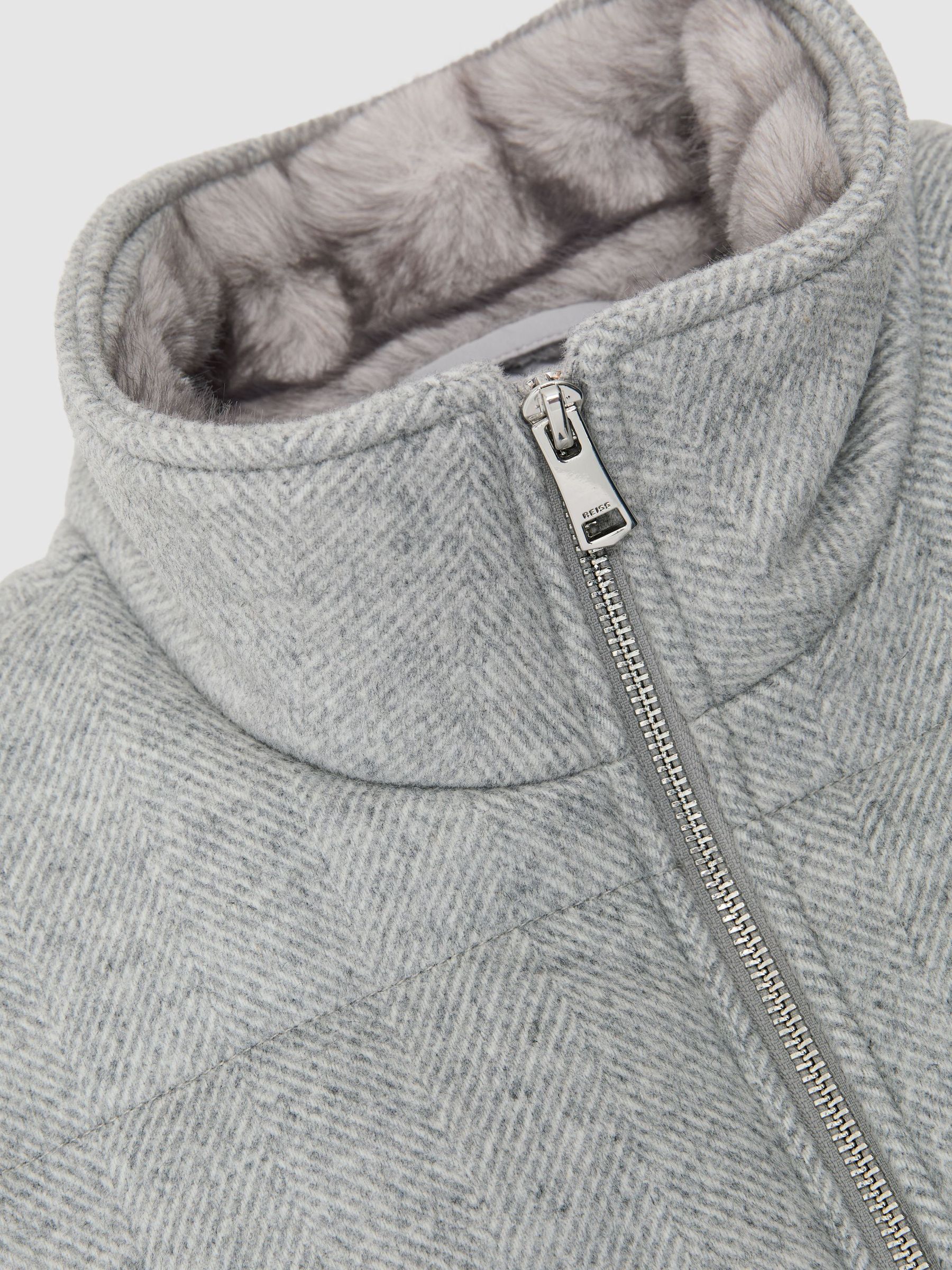 Wool-Blend Faux Fur-Collar Quilted Gilet in Grey - Image 7 of 7