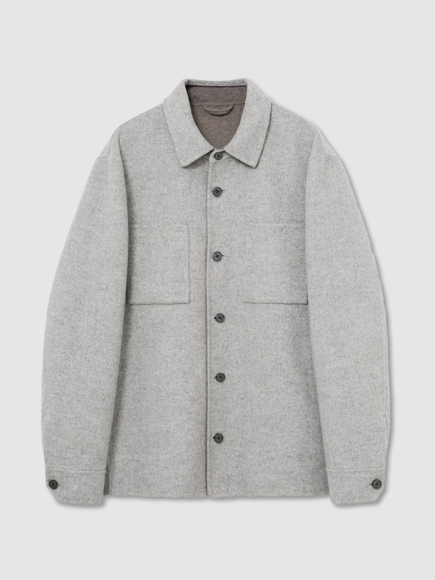 Wool-Blend Herringbone Blind-Seam Overshirt in Soft Grey - Image 2 of 8