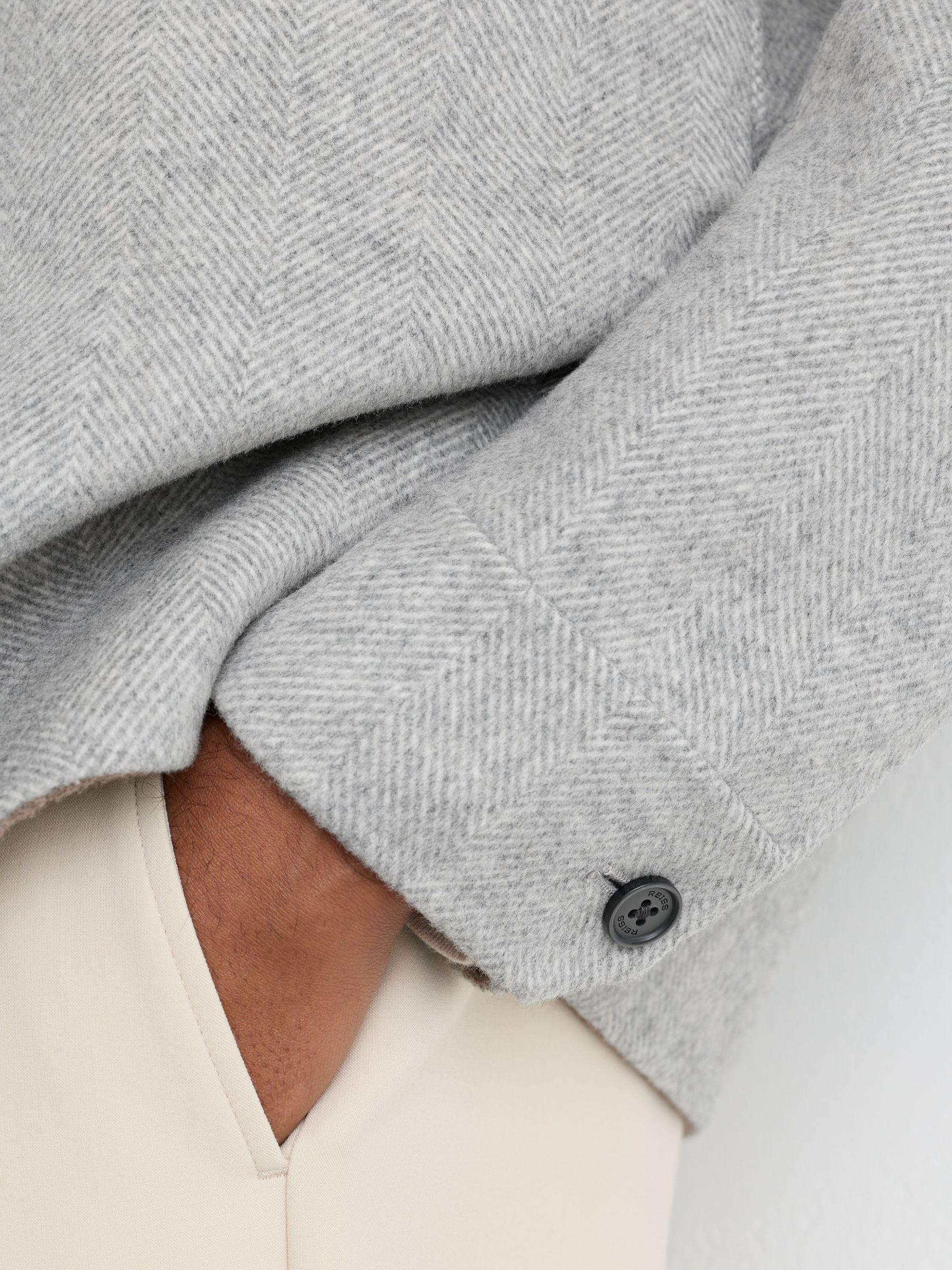 Wool-Blend Herringbone Blind-Seam Overshirt in Soft Grey - Image 4 of 8