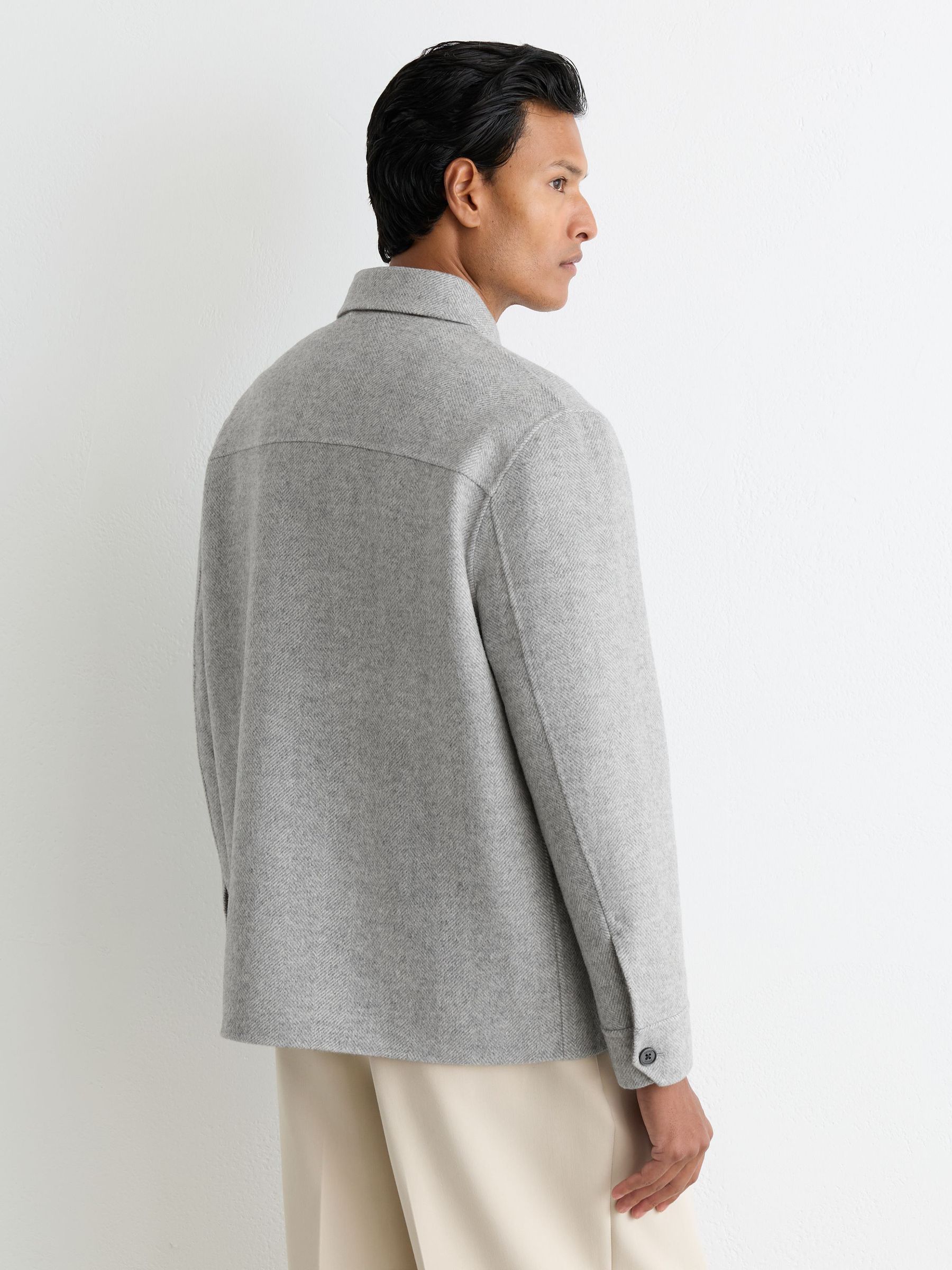 Wool-Blend Herringbone Blind-Seam Overshirt in Soft Grey - Image 7 of 8