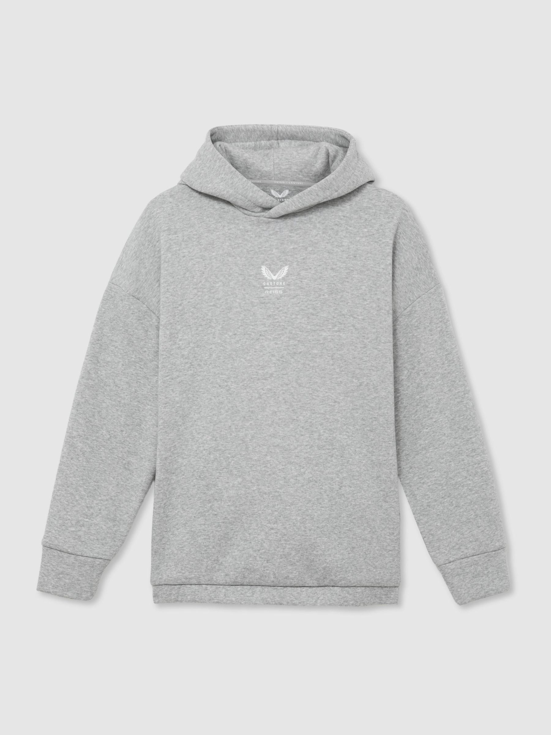 Reiss | Sweat-shirt à capuche Castore coupe décontractée en gris clair chiné/blanc Castore - Image 2 de 7