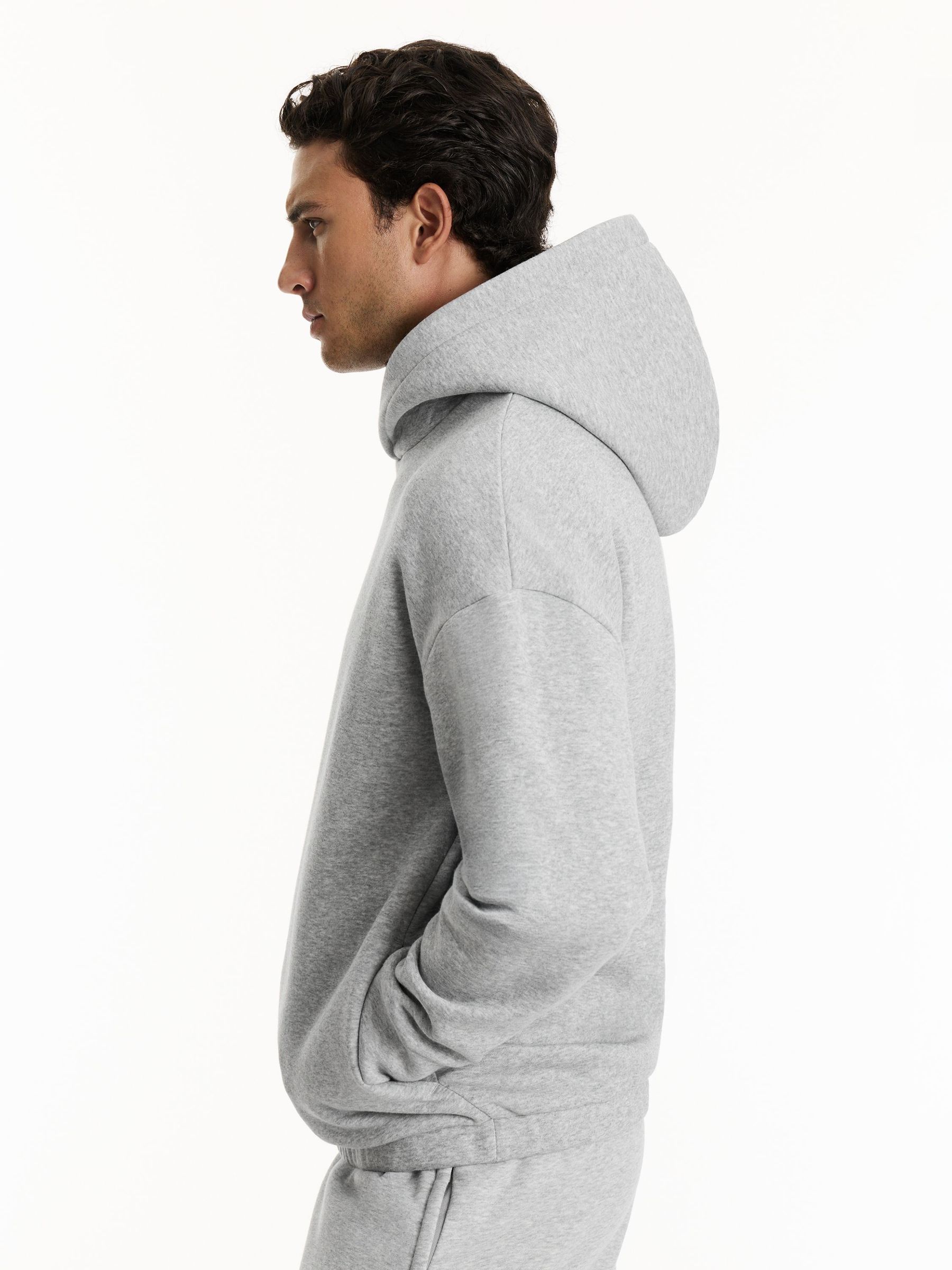 Reiss | Sweat-shirt à capuche Castore coupe décontractée en gris clair chiné/blanc Castore - Image 3 de 7