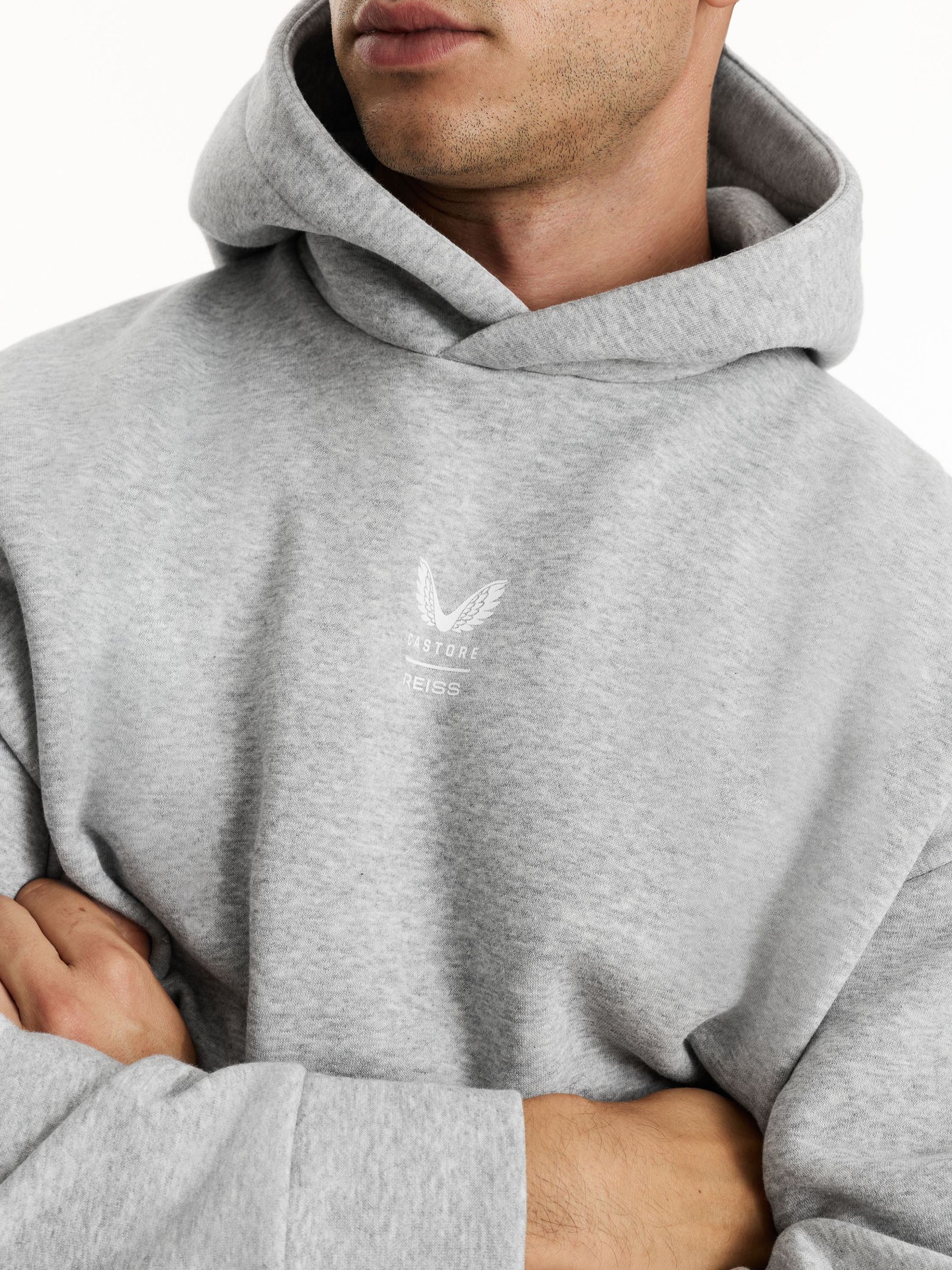 Reiss | Sweat-shirt à capuche Castore coupe décontractée en gris clair chiné/blanc Castore - Image 4 de 7