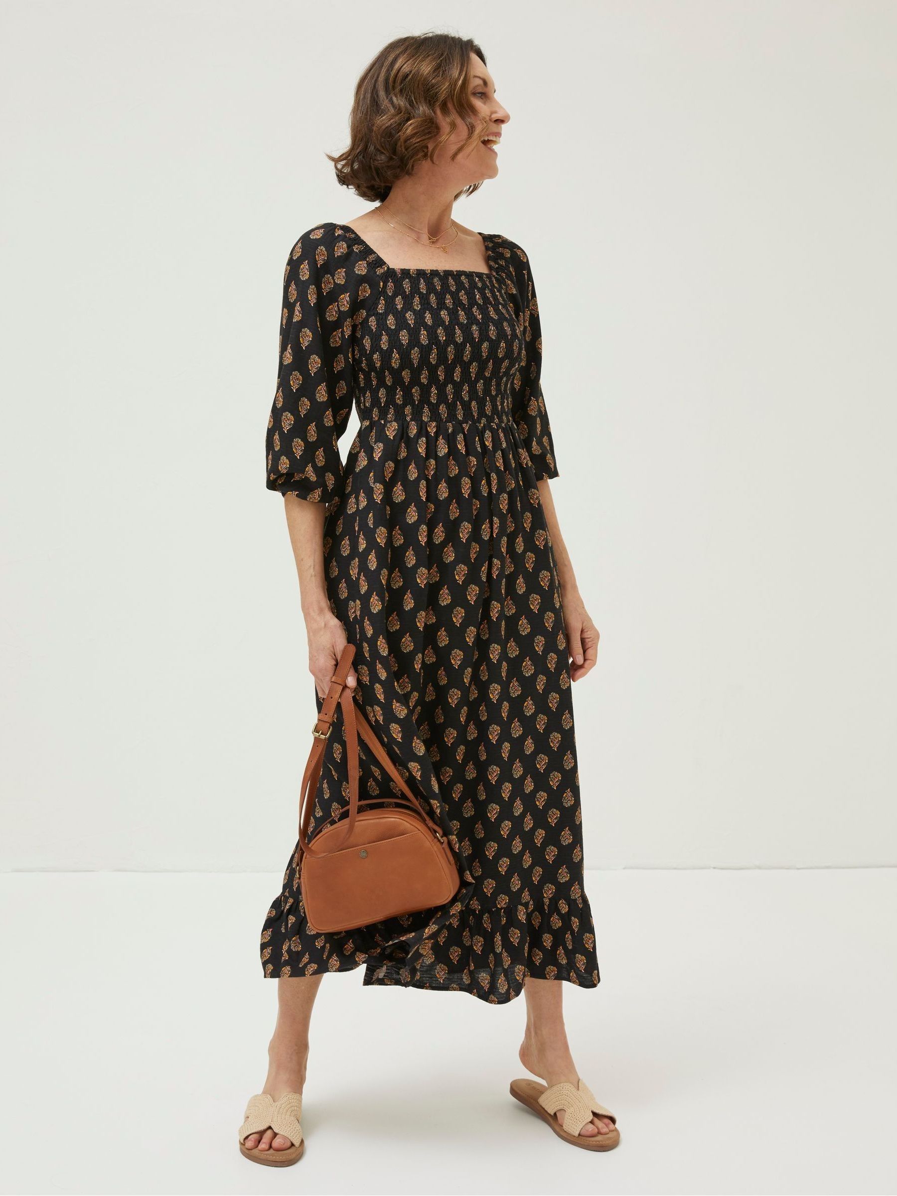 Black/Gold Midi Dress | FatFace