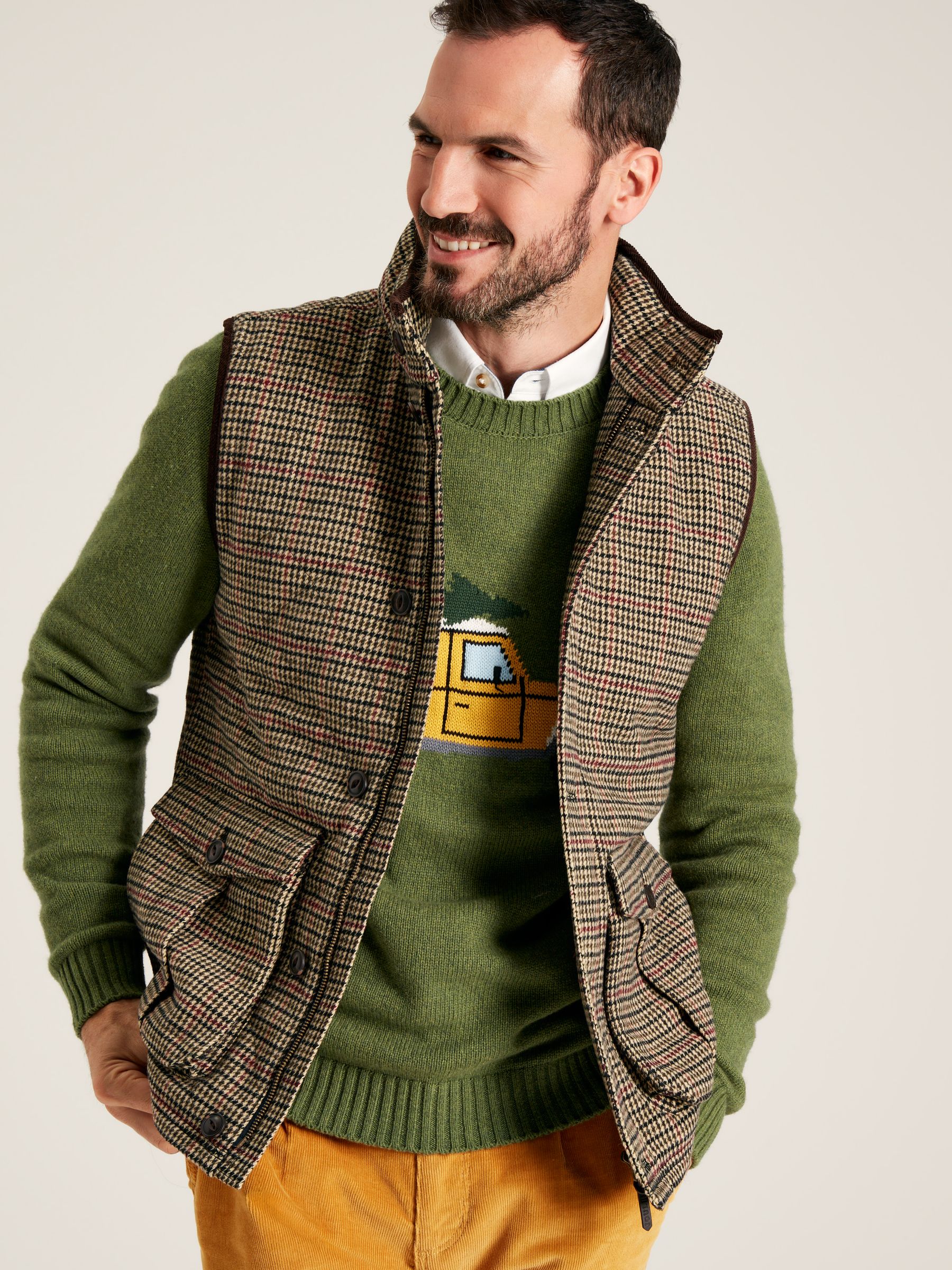 Gilet en tweed pied-de-poule marron