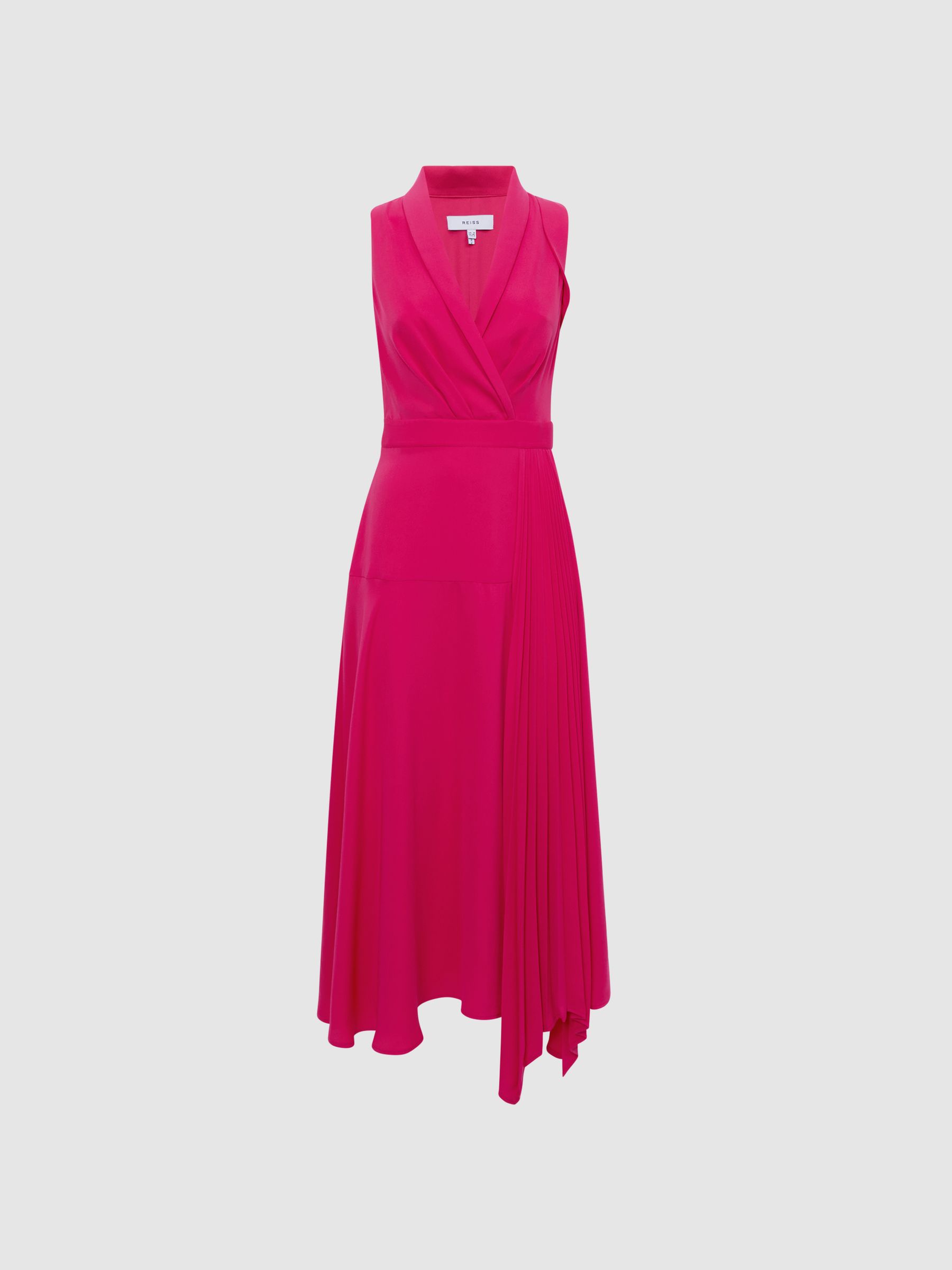 Pleated Fitted Midi Dress in Pink - Image 2 of 5