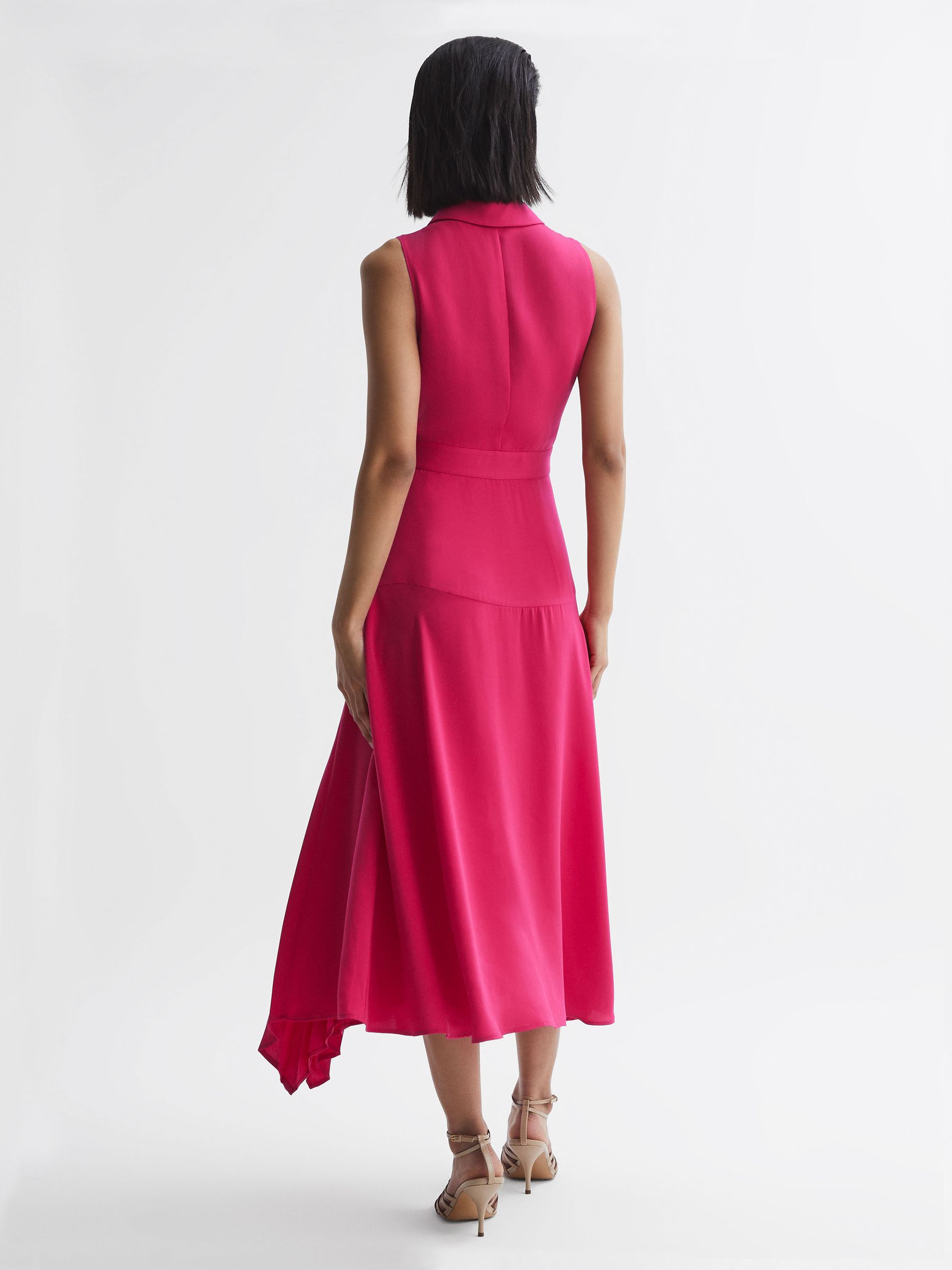 Reiss Pleated Fitted Midi Dress in Pink | REISS Reiss Pleated Fitted Midi Dress in Pink | REISS