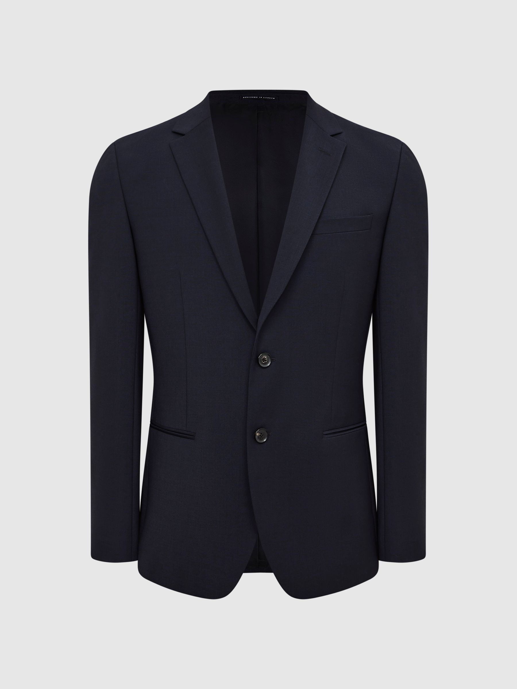 Slim Fit Single Breasted Wool Blazer in Navy - Image 2 of 5