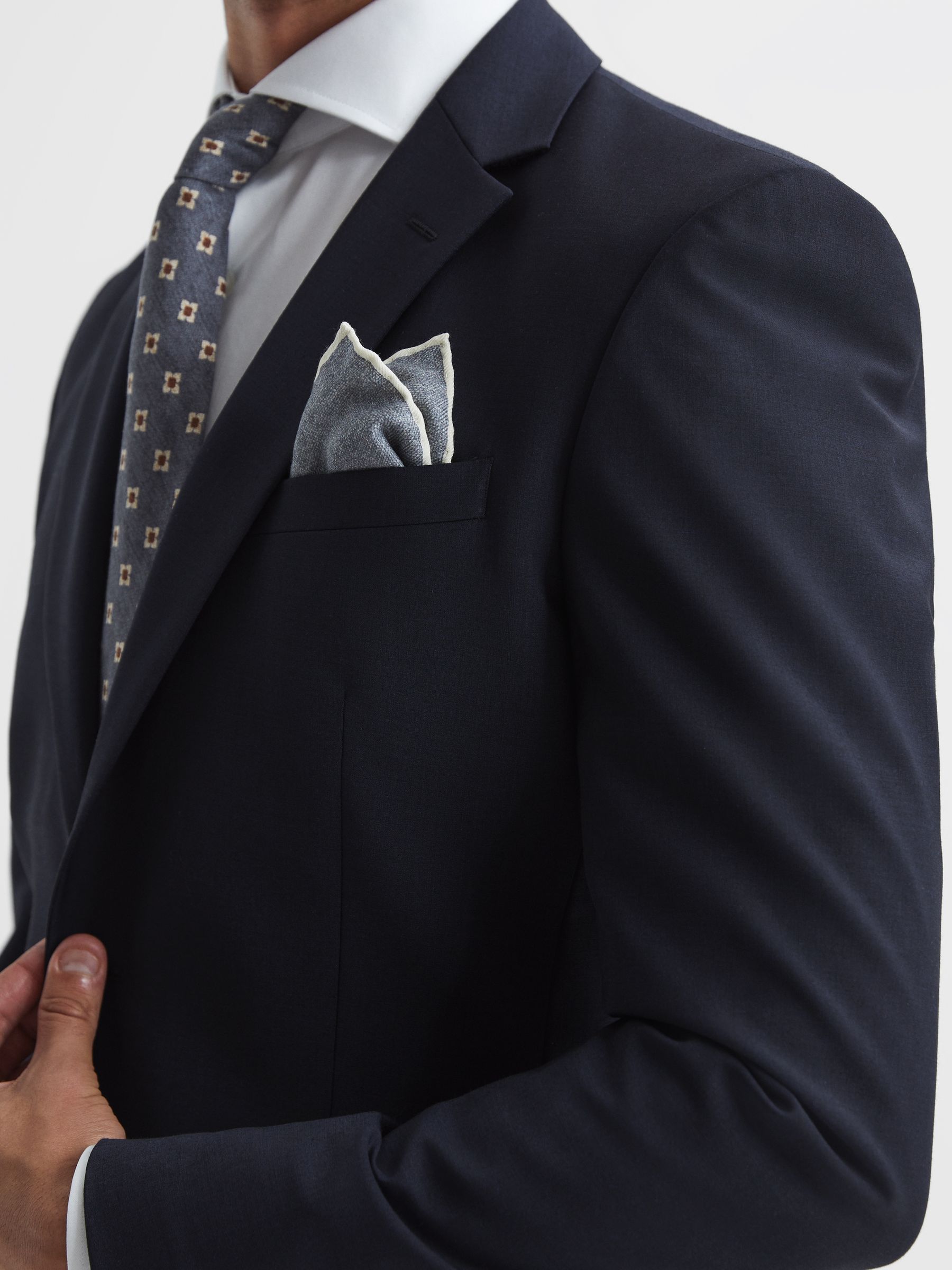 Slim Fit Single Breasted Wool Blazer in Navy - Image 4 of 5