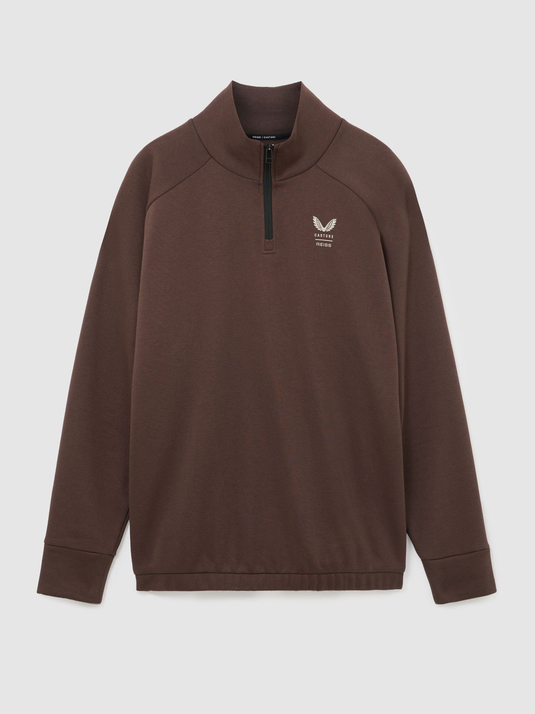 Reiss | Castore Sweat-shirt décontracté à col zippé marron - Image 3 de 8