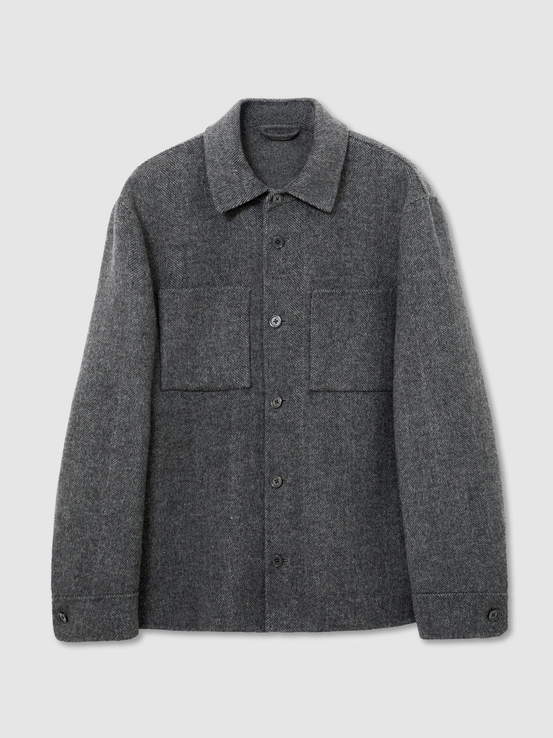 Wool-Blend Herringbone Blind-Seam Overshirt in Charcoal Grey - Image 2 of 7