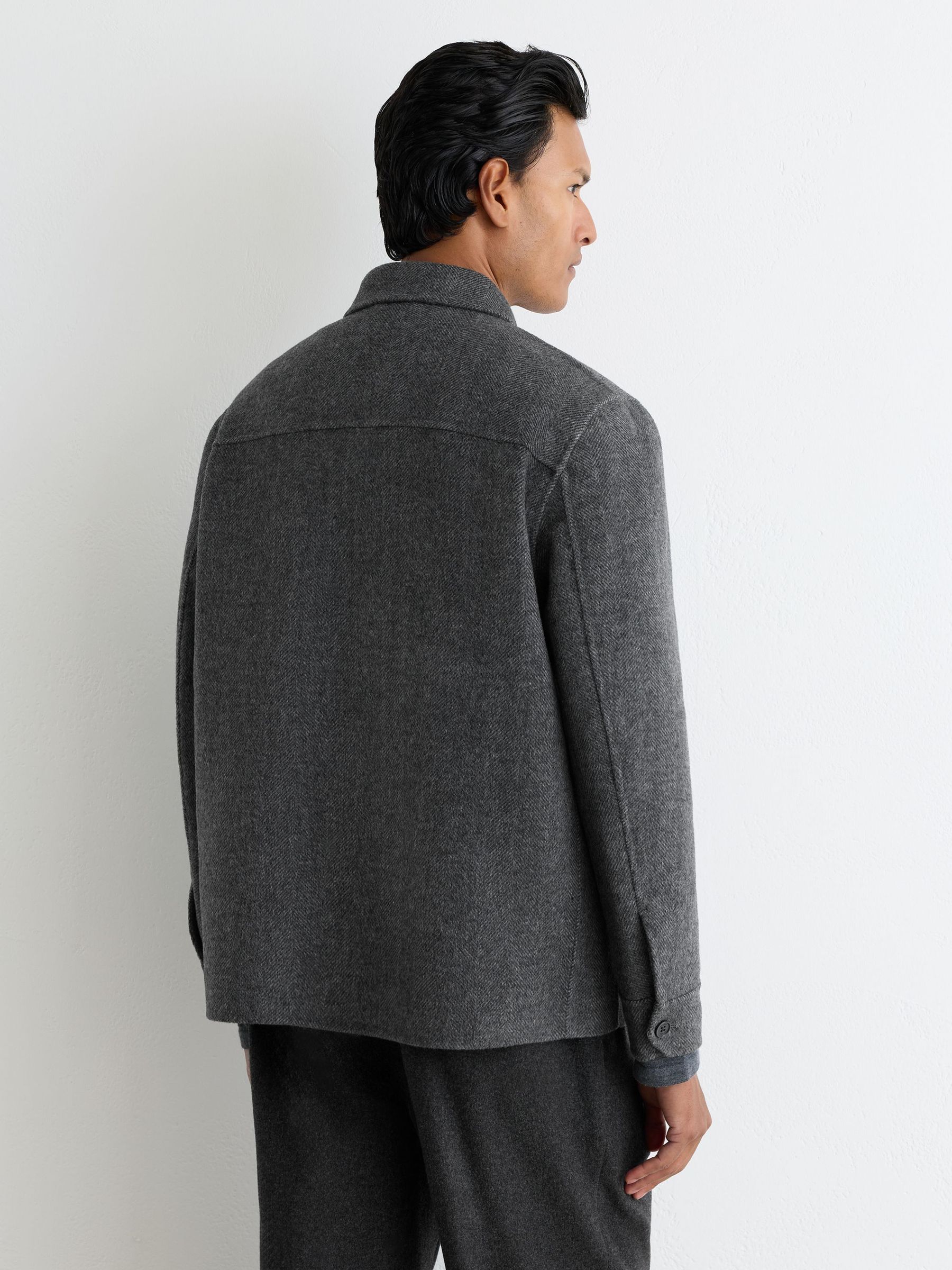 Wool-Blend Herringbone Blind-Seam Overshirt in Charcoal Grey - Image 5 of 7